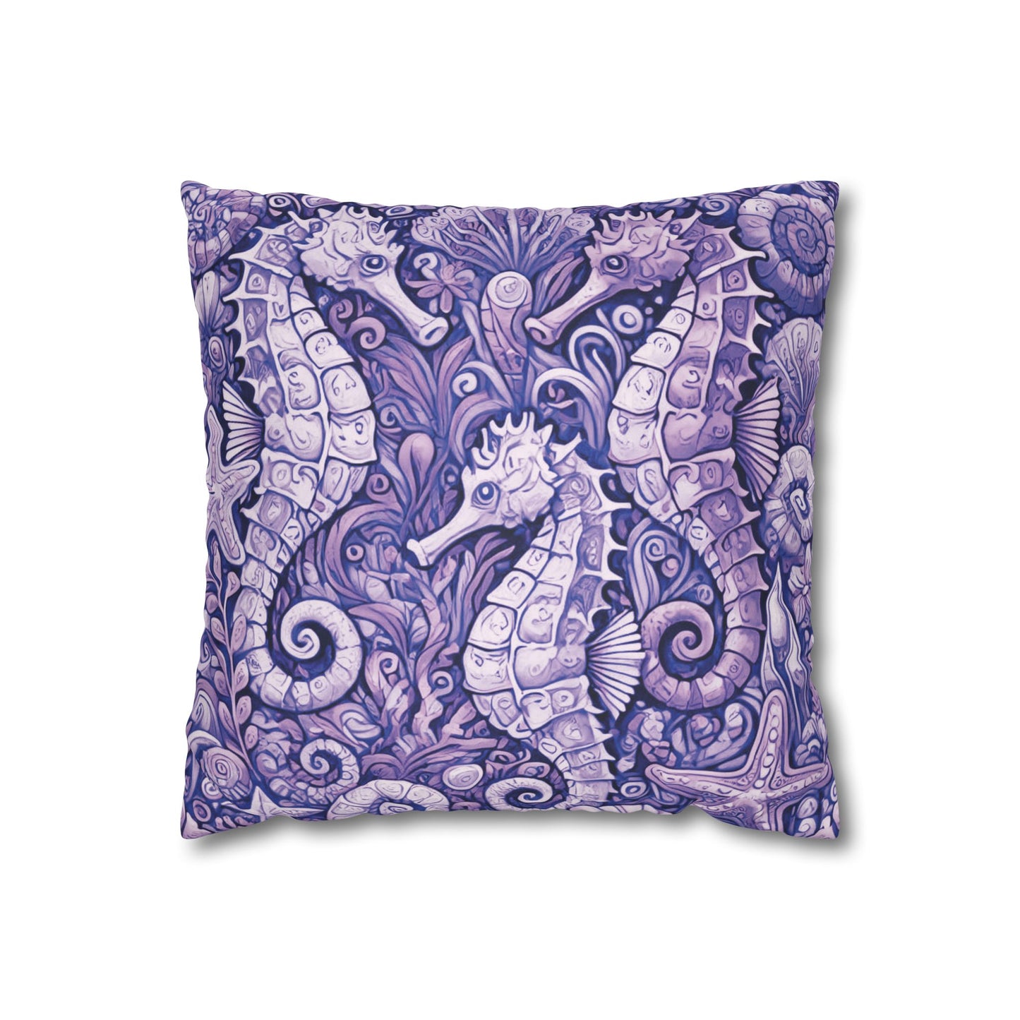 Faux Suede Square Pillowcase - Seahorse Trio, Amethyst