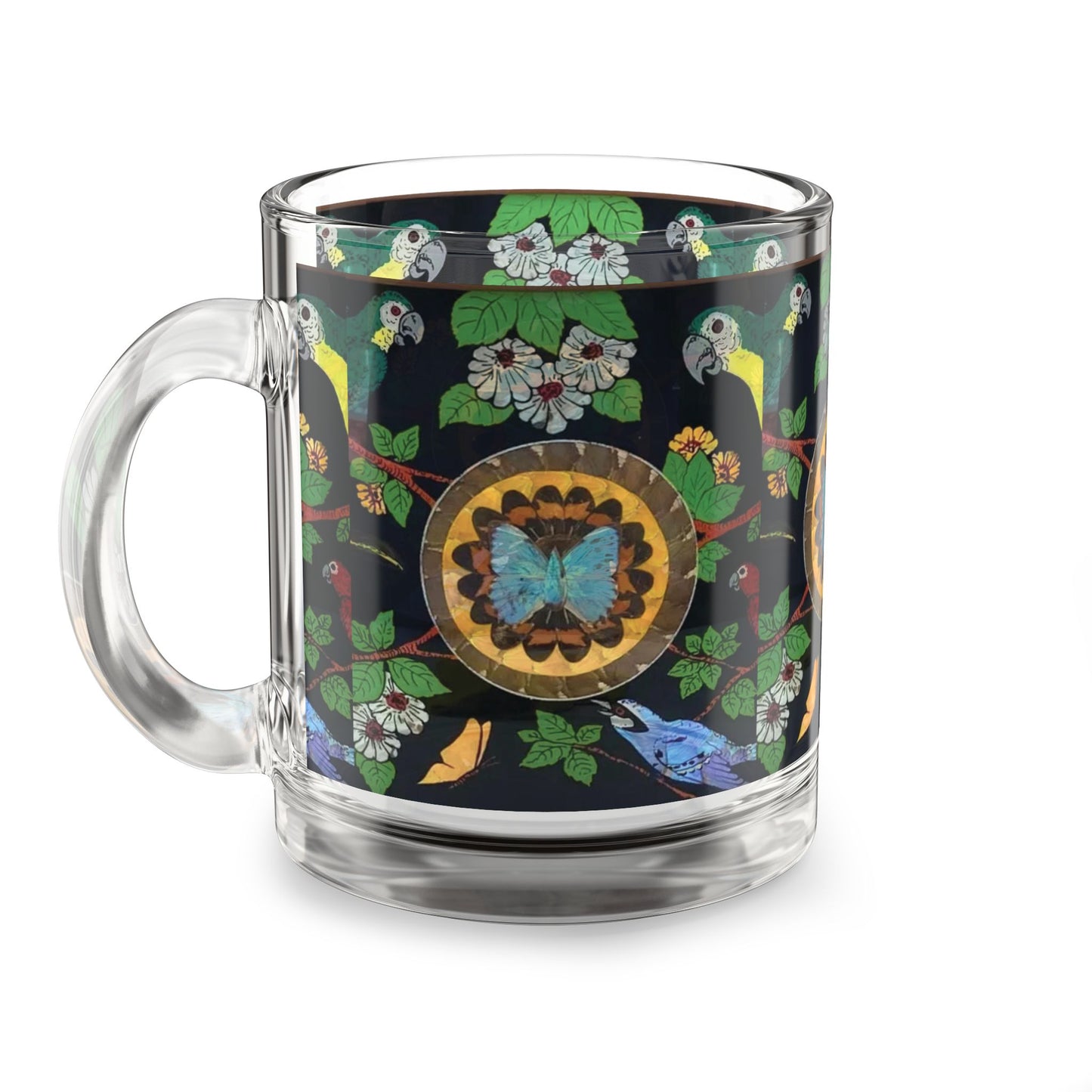 Tropical Glass Mug - 10oz Coffee Cup / Photo: Brazilian Butterfly Wing Art