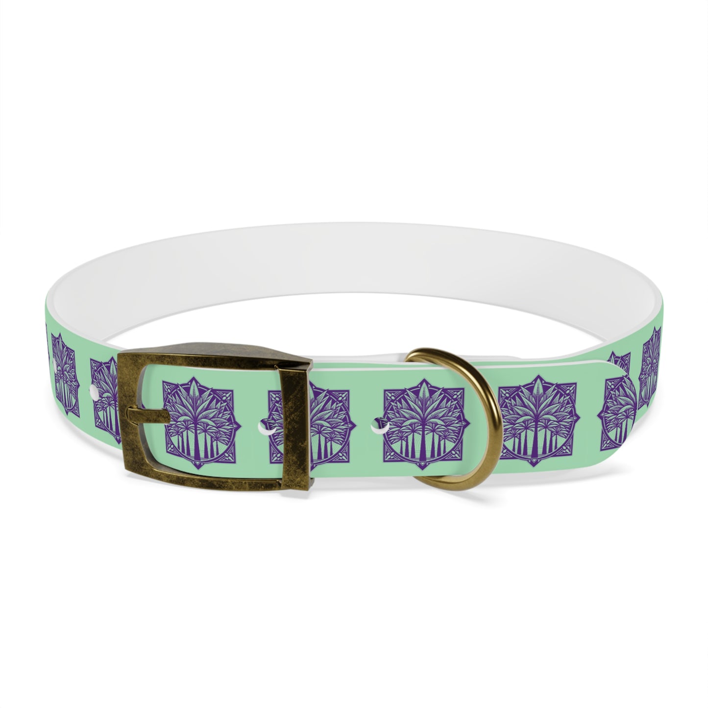 Dog Collar - Deco Palm Trees, Mint Green