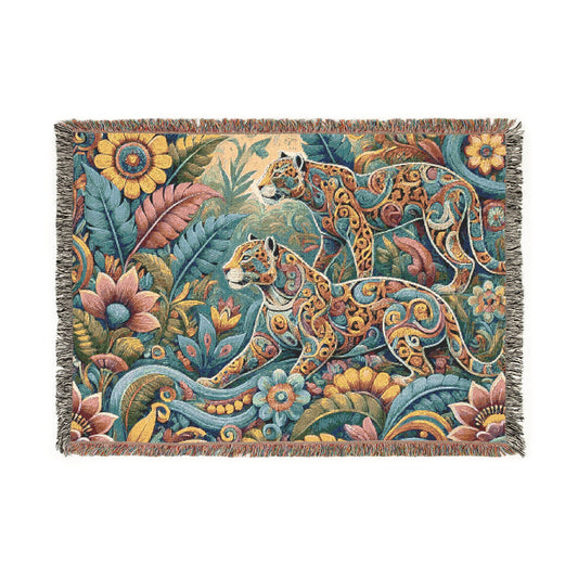Woven Rainforest Blanket, 3 Sizes - Tropical Home Decor / Jaguars Pop