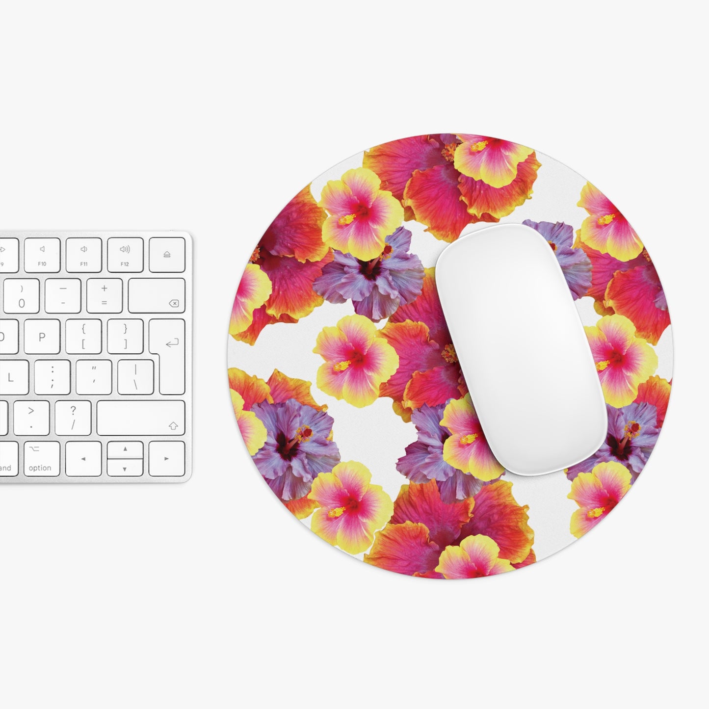 Tropical Mouse Pad, 2 Shapes - Floral Vibes for Home Office & Gamer / Hibiscua Mix, White