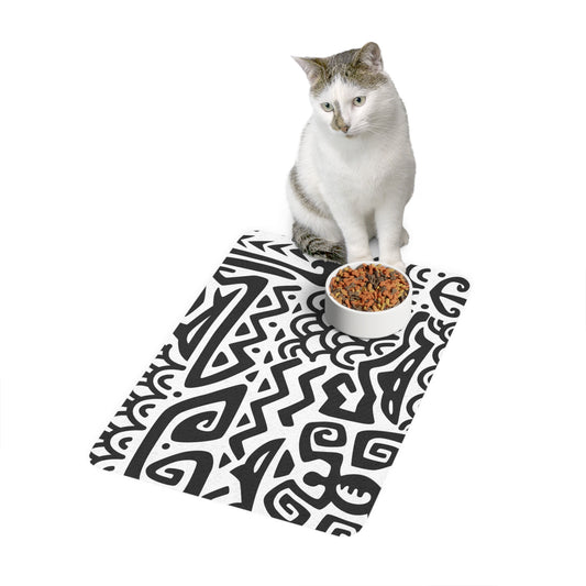 Pet Food Mat (12x18) - Tiki Aztec Black