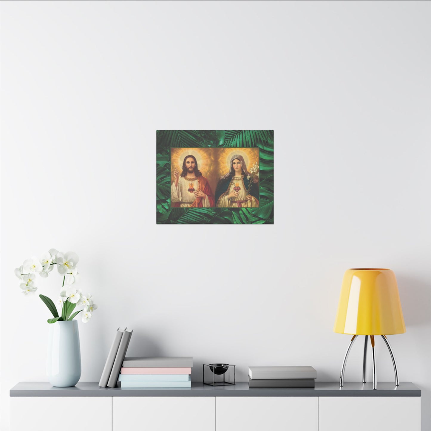 "Tropical Rainforest Jesus and Mary" Religious Canvas Artwork - Stretched Canvas Print / Byzantine Icons