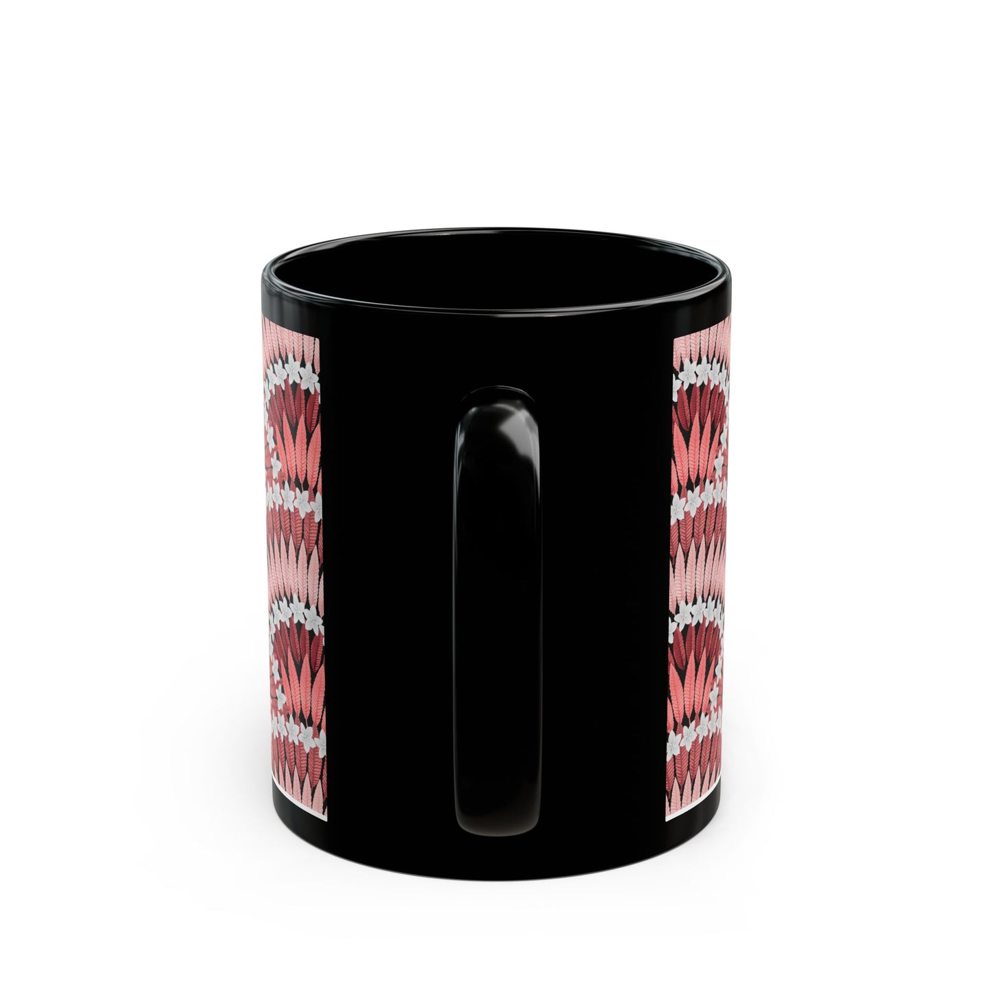 Red Plumeria and Palms Black Coffee Mug