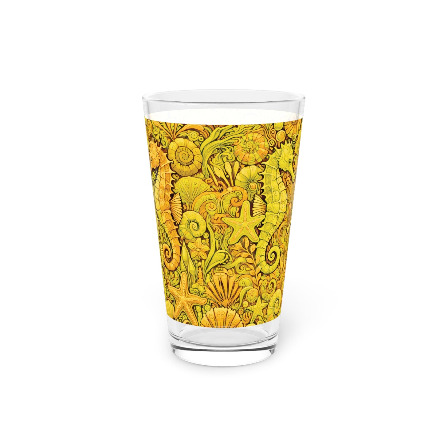 Pint Glass, 16oz - Seahorse Trio Yellow