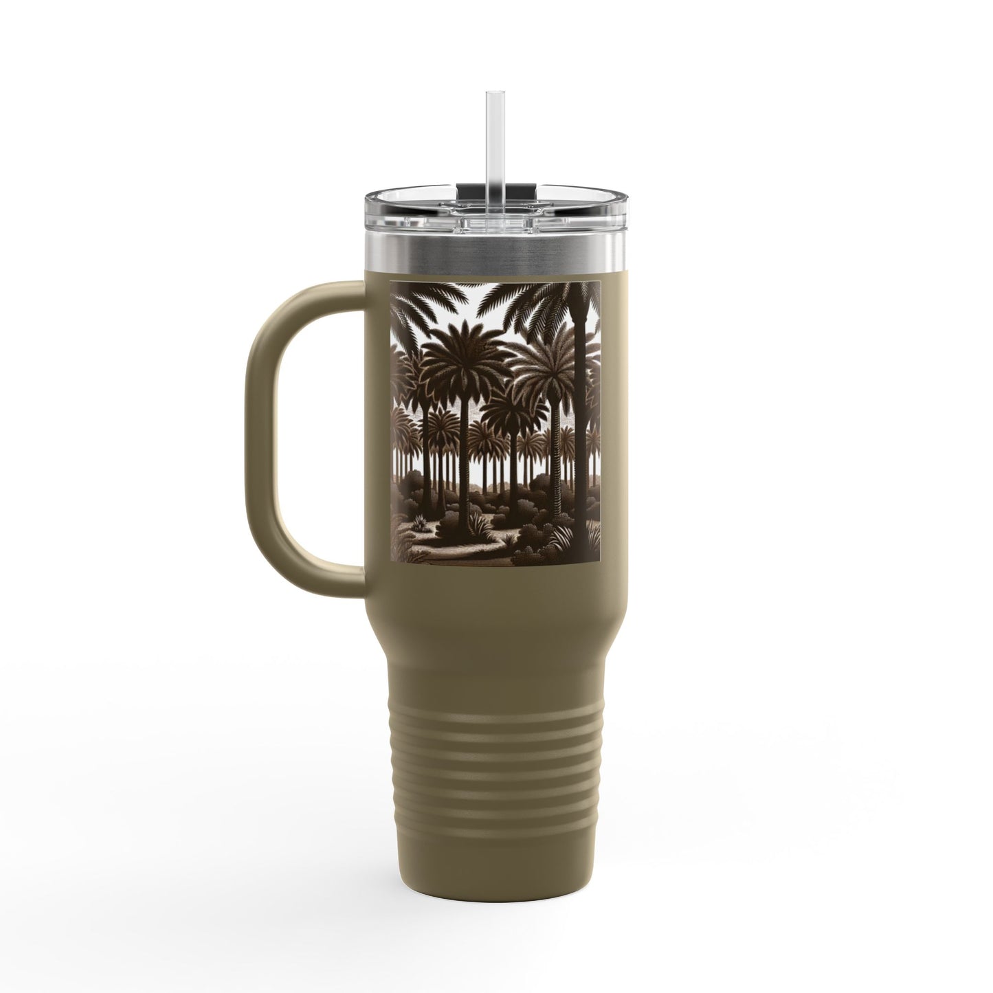 Woodcut Palms Insulated Travel Mug - 40oz - Perfect for Outdoor Adventures