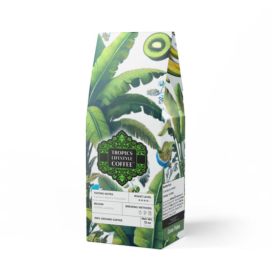 Cocoa Palms Blend™ (Medium-Dark Roast) Specialty Grade Craft Coffee / Palms and More Tropical Fruit, White