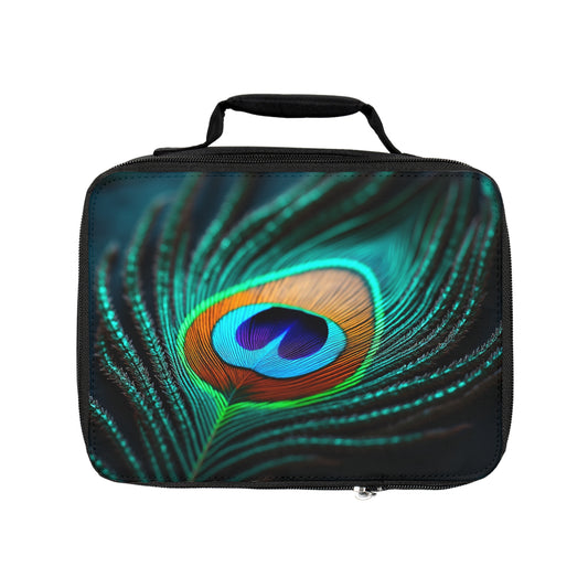 Peacock Eye Feather/Turquoise Lunch Bag - Eco-Friendly Insulated Tote, Adult and Child Lunchbox / Perfect for Picnics, Beach Outings
