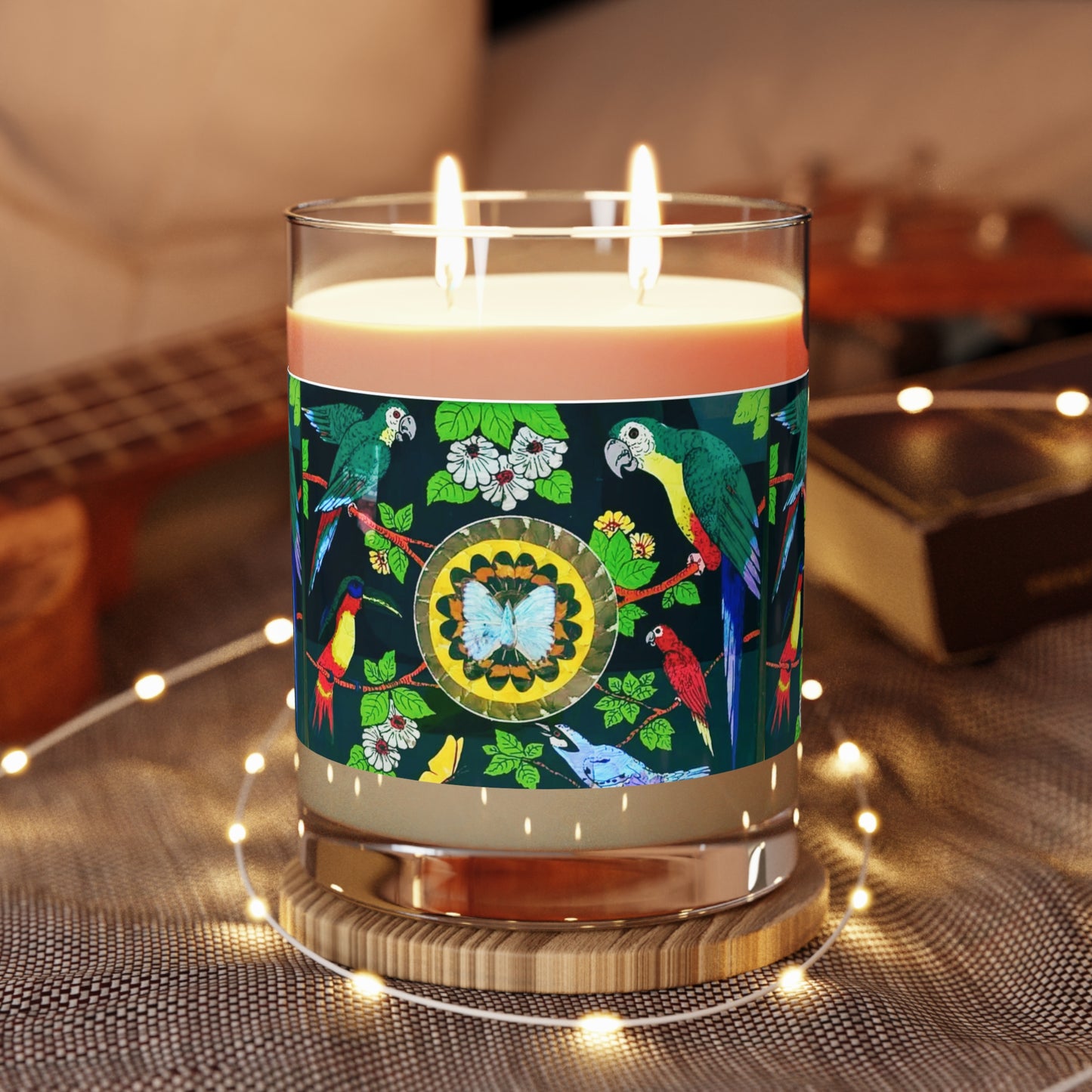 Parrots & Butterfly Scented Candle - 11oz Full Glass, Tropical Decor
