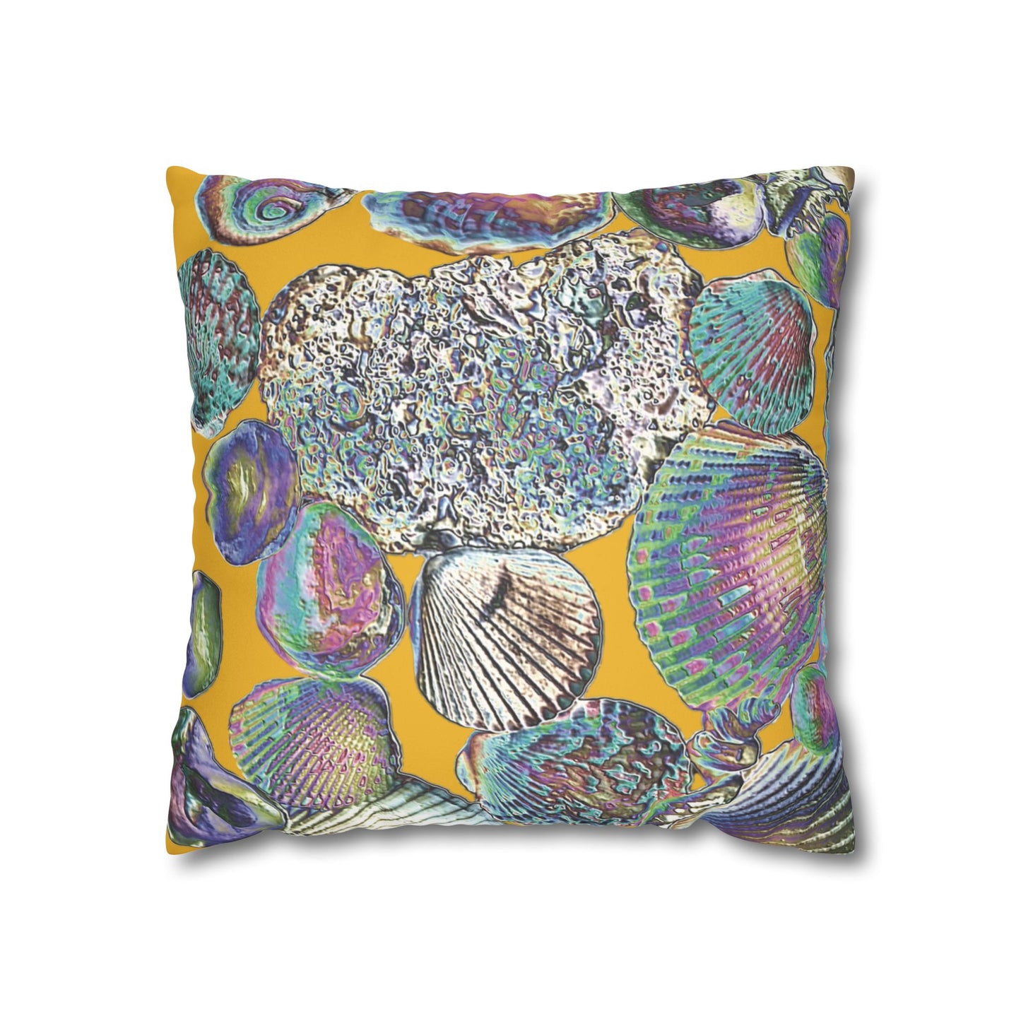 Faux Suede Square Pillowcase - Heatwave Seashell Collection, Yellow