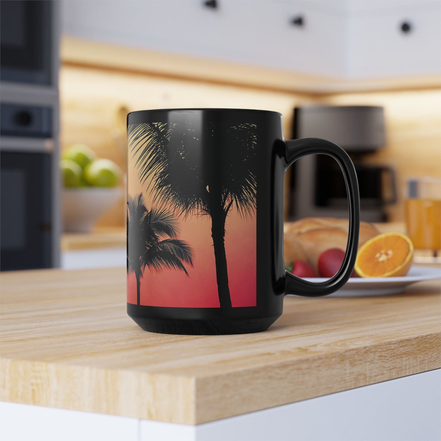 Black Coffee Mug - Palm Glow Orange