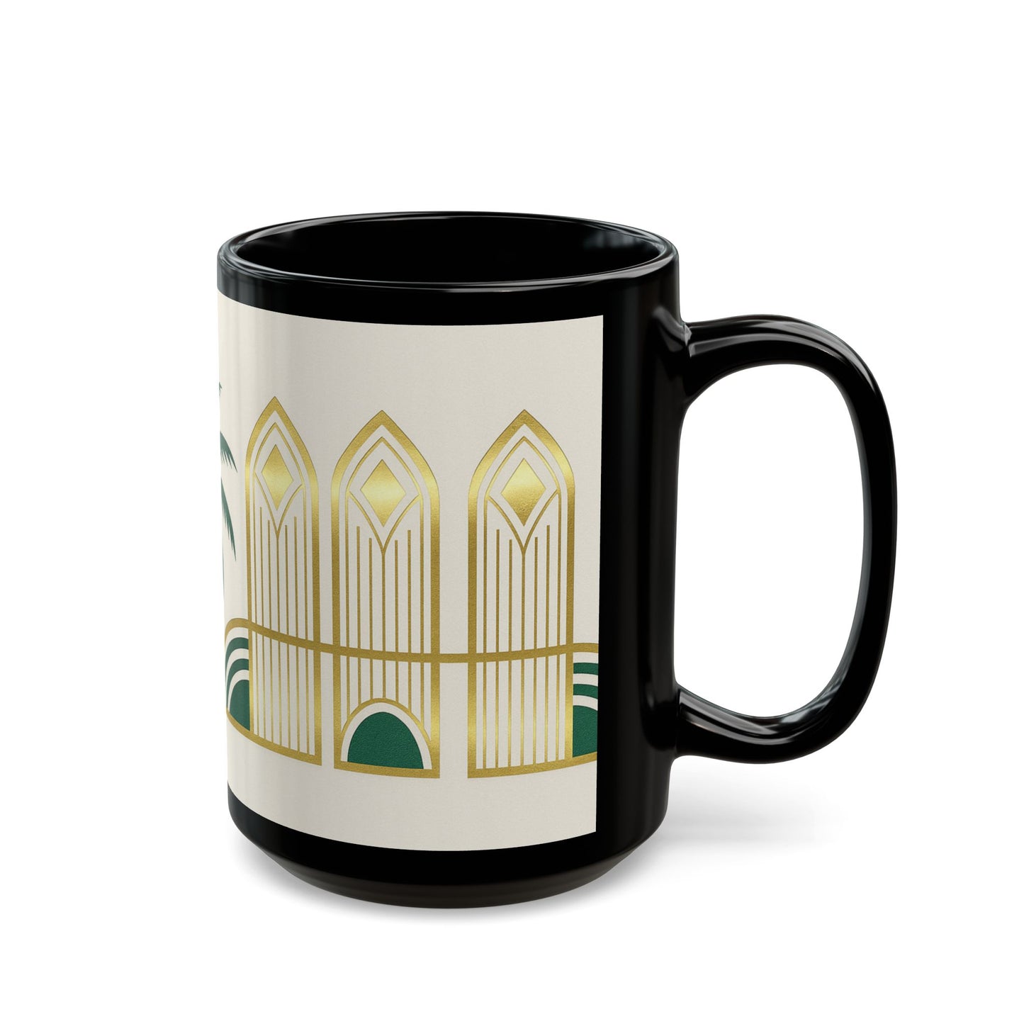 Art Deco Palm Black Mug – Tropical Vintage Coffee Cup (11oz/15oz)