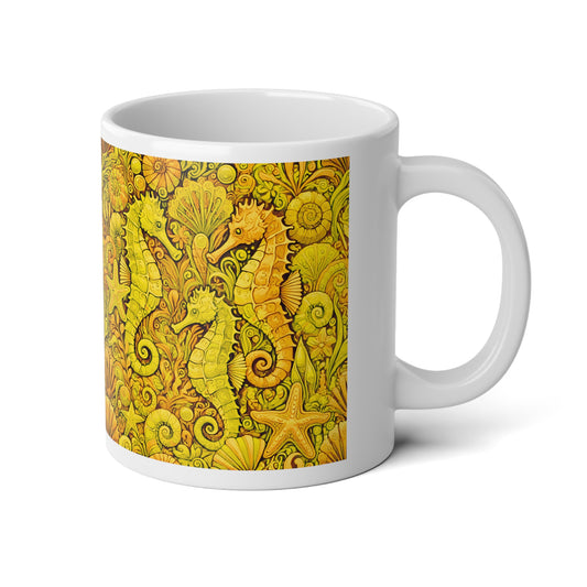 Jumbo Mug, 20oz, Yellow Seahorses | Tropical Coffee Cup