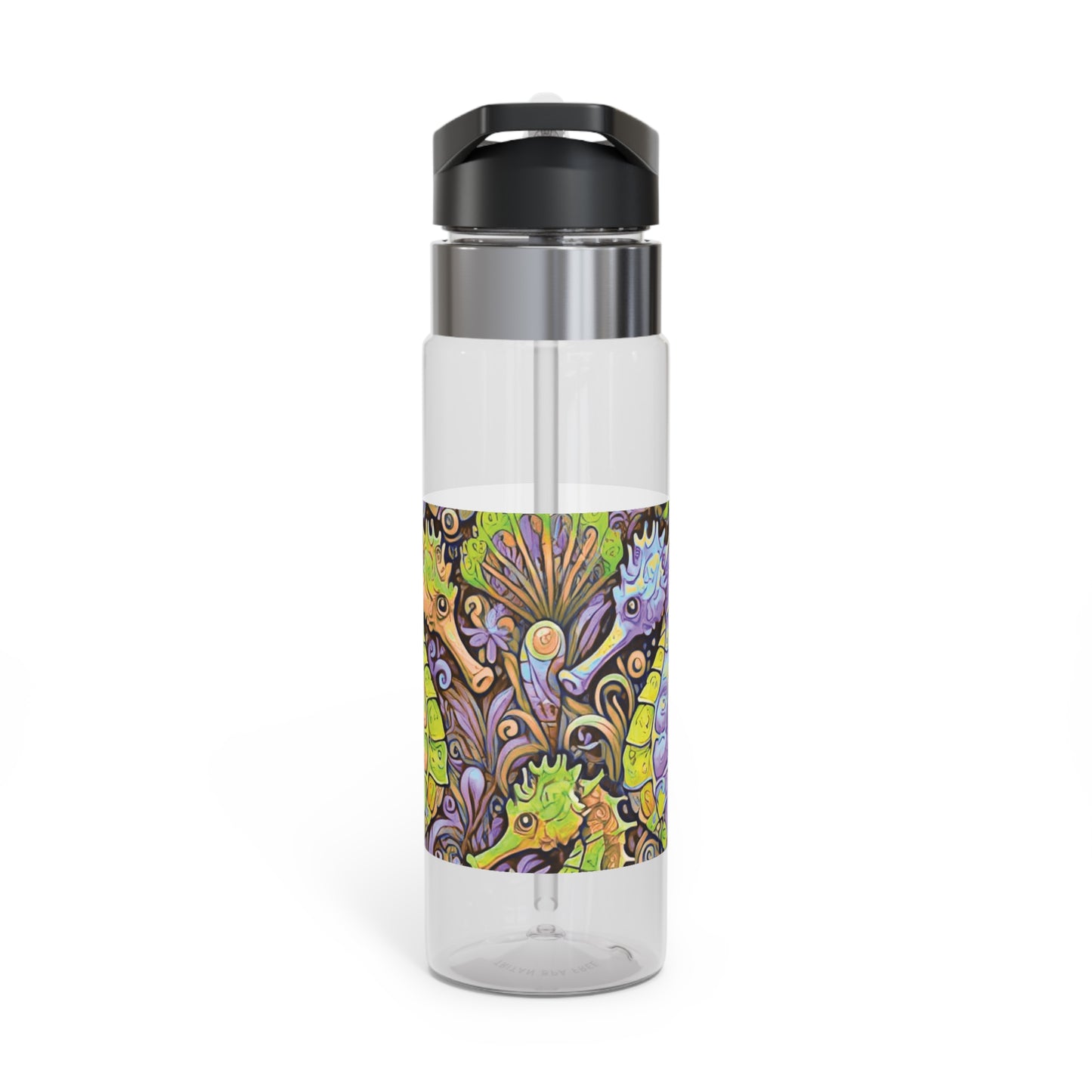 Tropical 20oz Tritan Sport Water Bottle -  Leakproof, Lightweight, BPA-Free / Seahorse Trio, Purple Macro