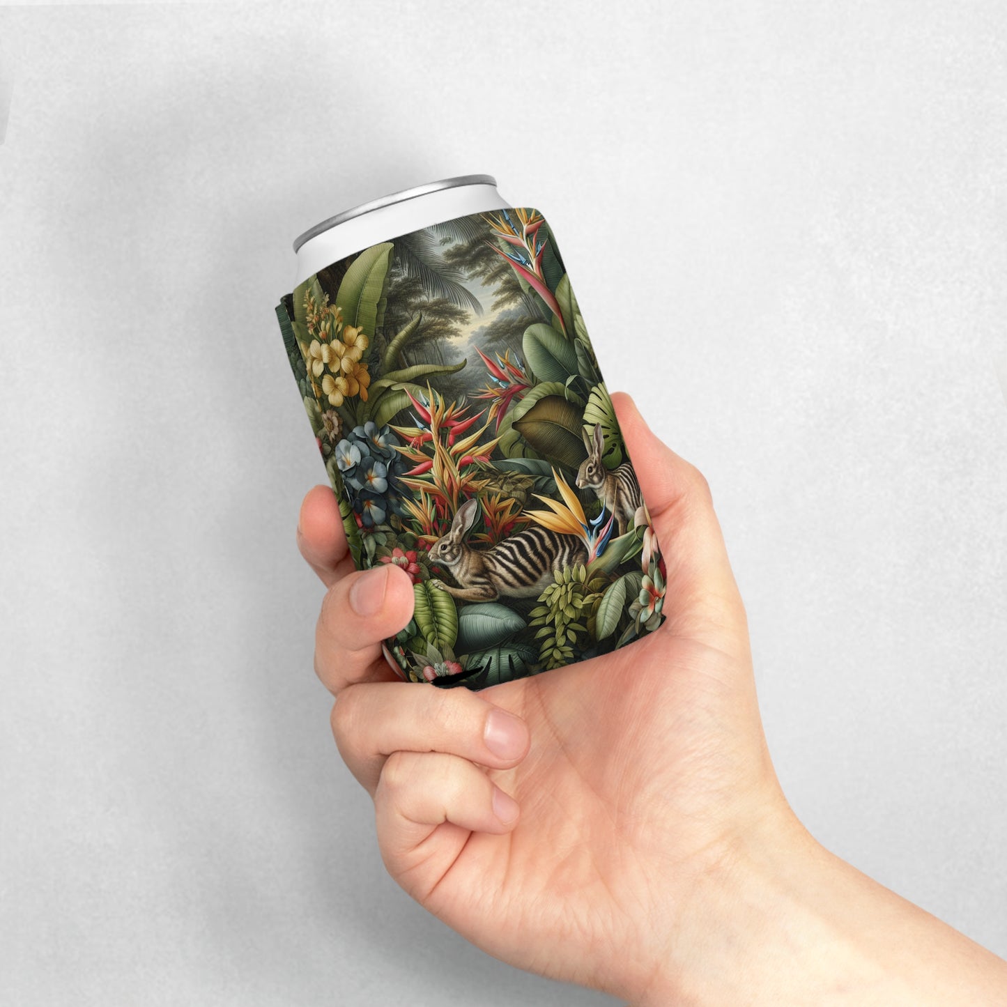 Rainforest Rabbit Outing Can Cooler Sleeve - Perfect for Outdoor Picnics