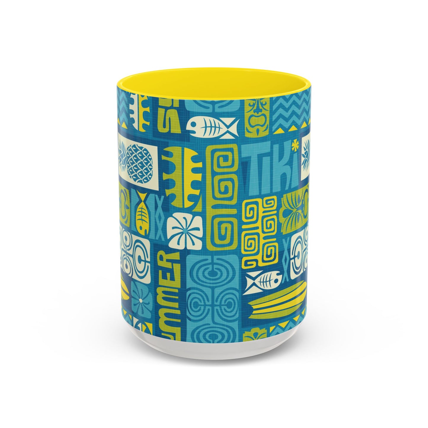 Accent Coffee Mug (11, 15oz), 8 Colors - Tiki Poster Blue