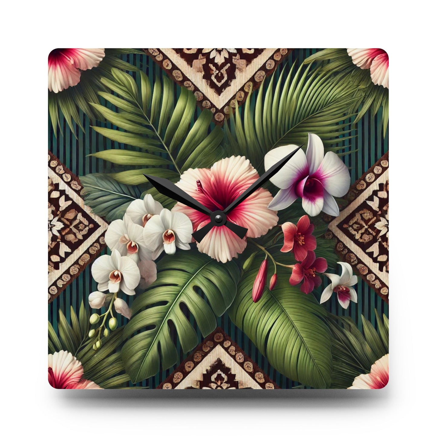 Acrylic Wall Clock / Tiki Orchids