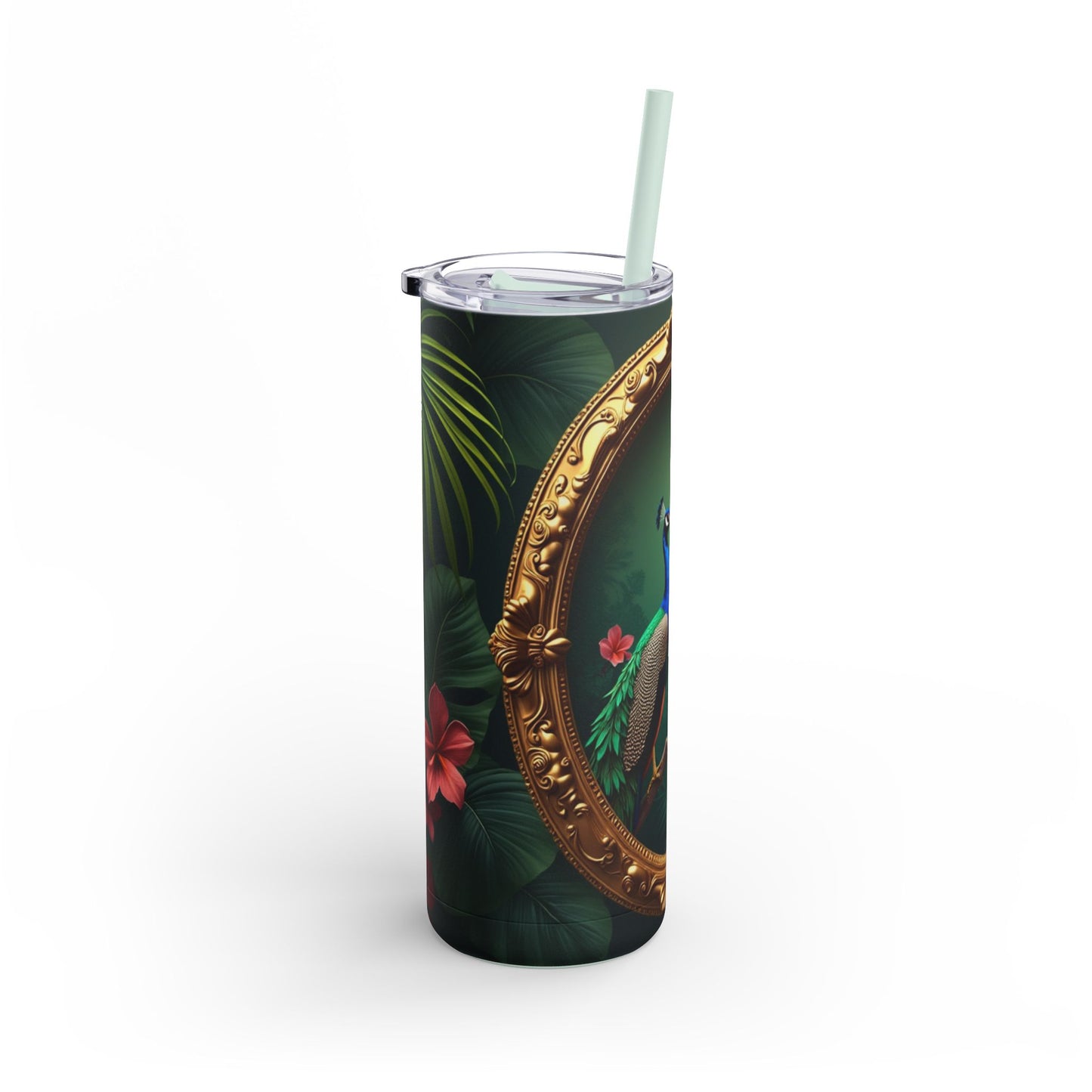20oz Matte Tumbler, 7 Colors - Stylish Travel Cup - Framed Two Peacocks