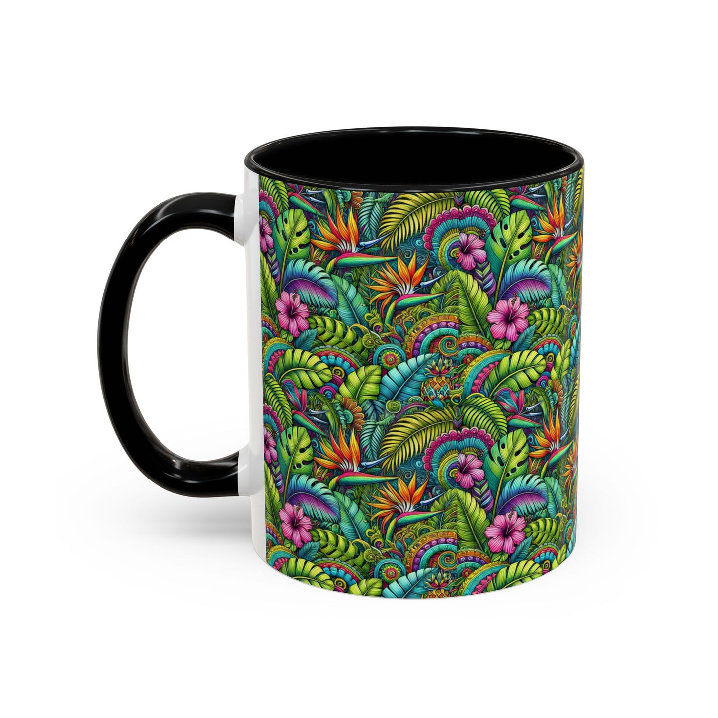 Accent Color Coffee Mug (11, 15oz), Rainforest Blooms, Various Colors