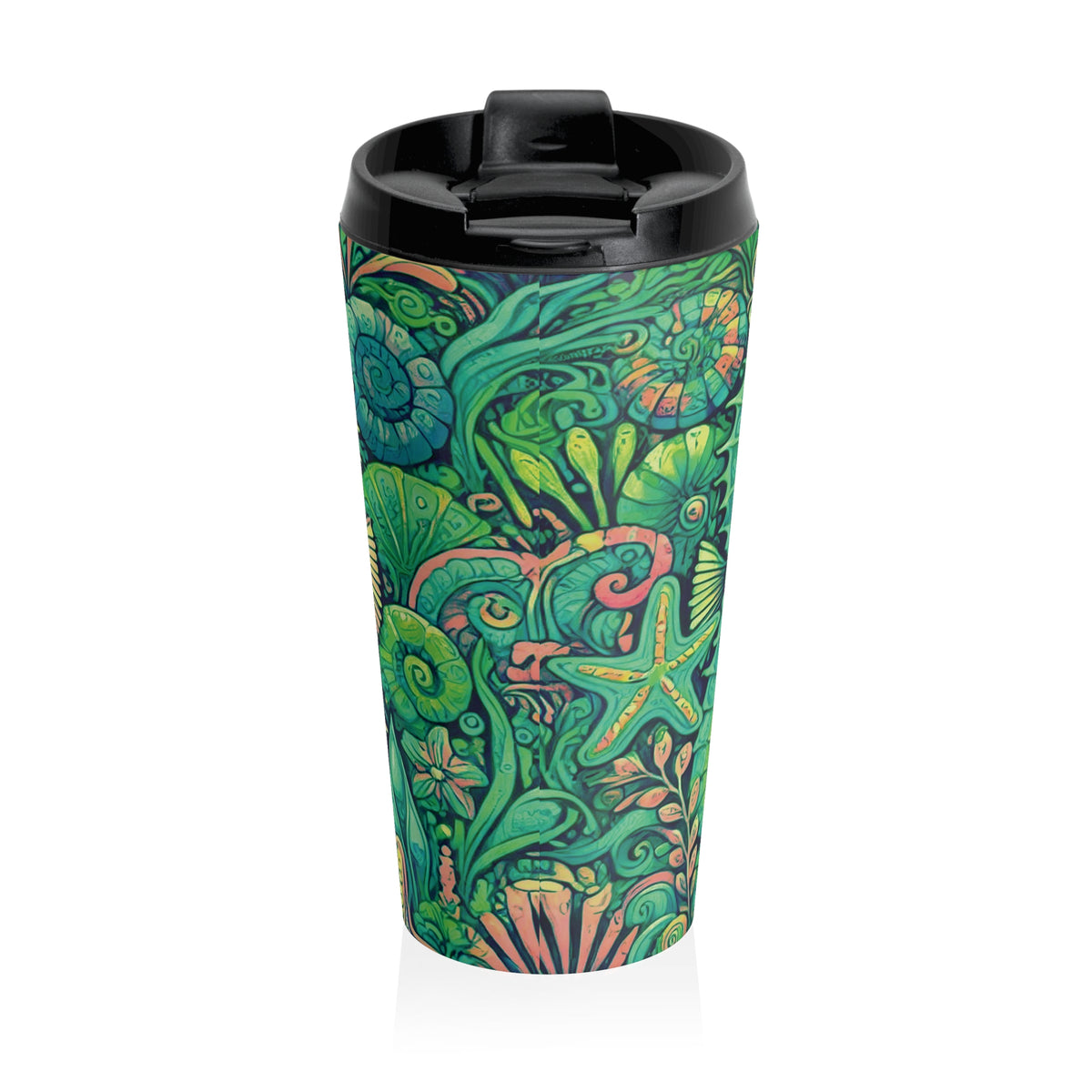 15 oz. Stainless Steel Travel Mug / Seahorse Trio, Lime
