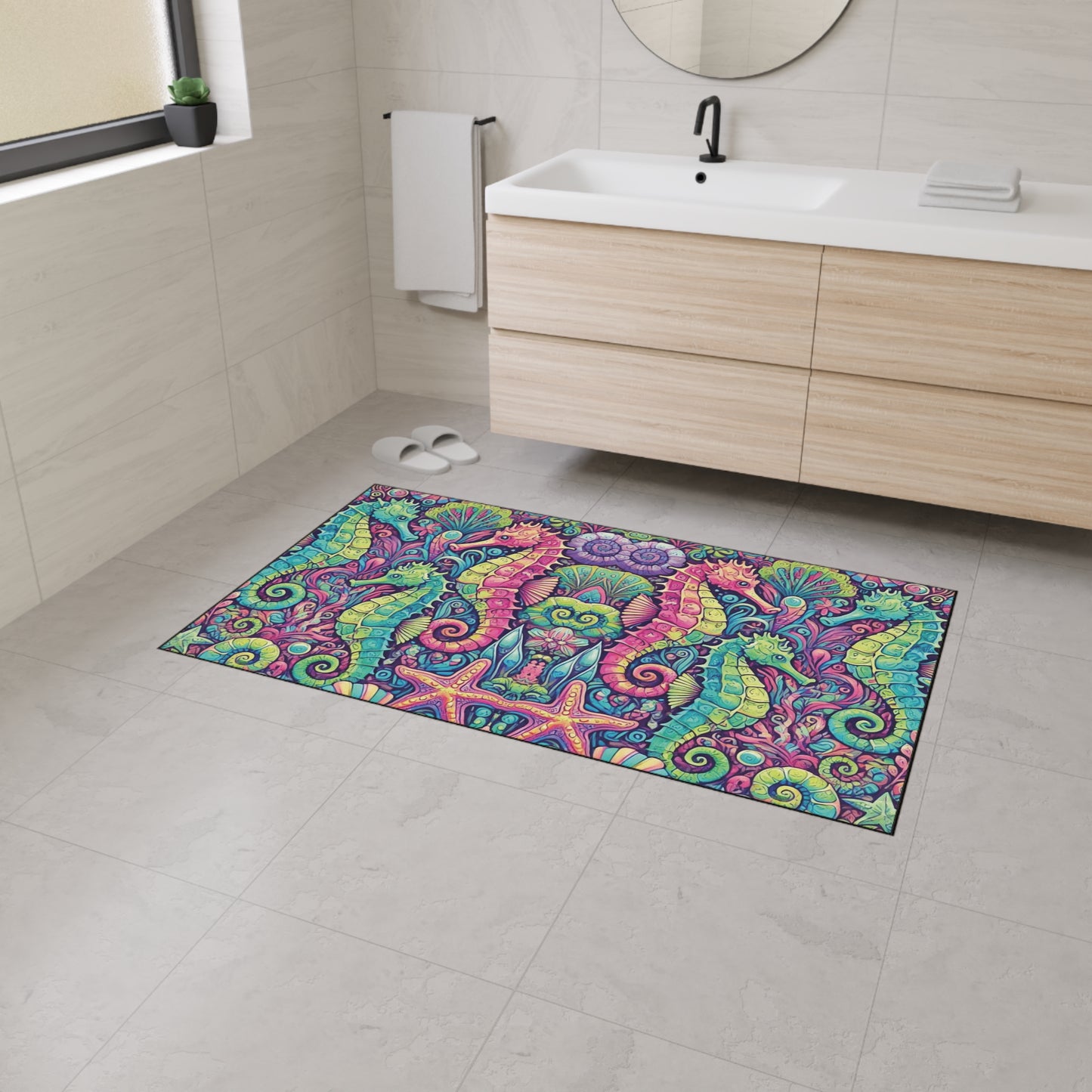 Heavy Duty Floor Mat, 5 Sizes – Tropical Area Rug for Home Décor / Seahorses