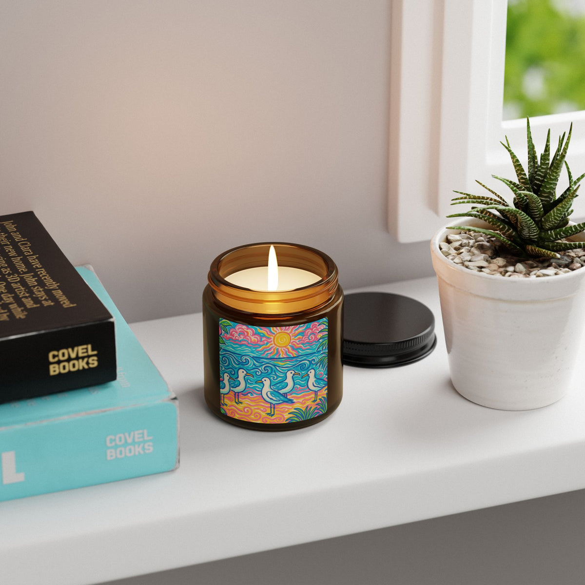 Soy Candle in Amber Jar - Multi-Size / Beach Seagulls