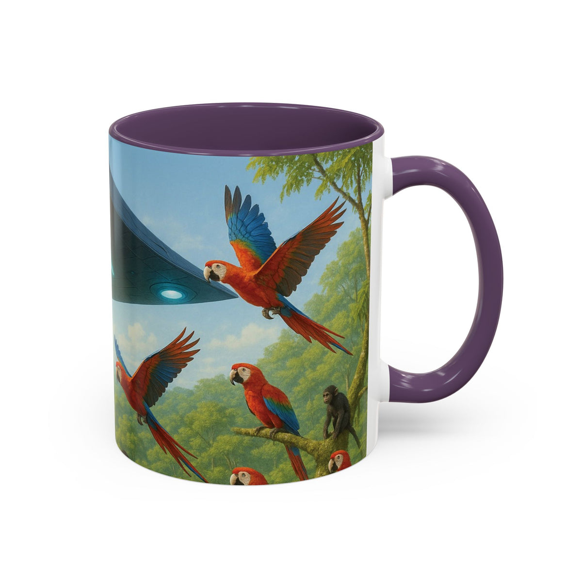 Accent Coffee Mug (11, 15oz), 8 Colors - UFO and Macaws