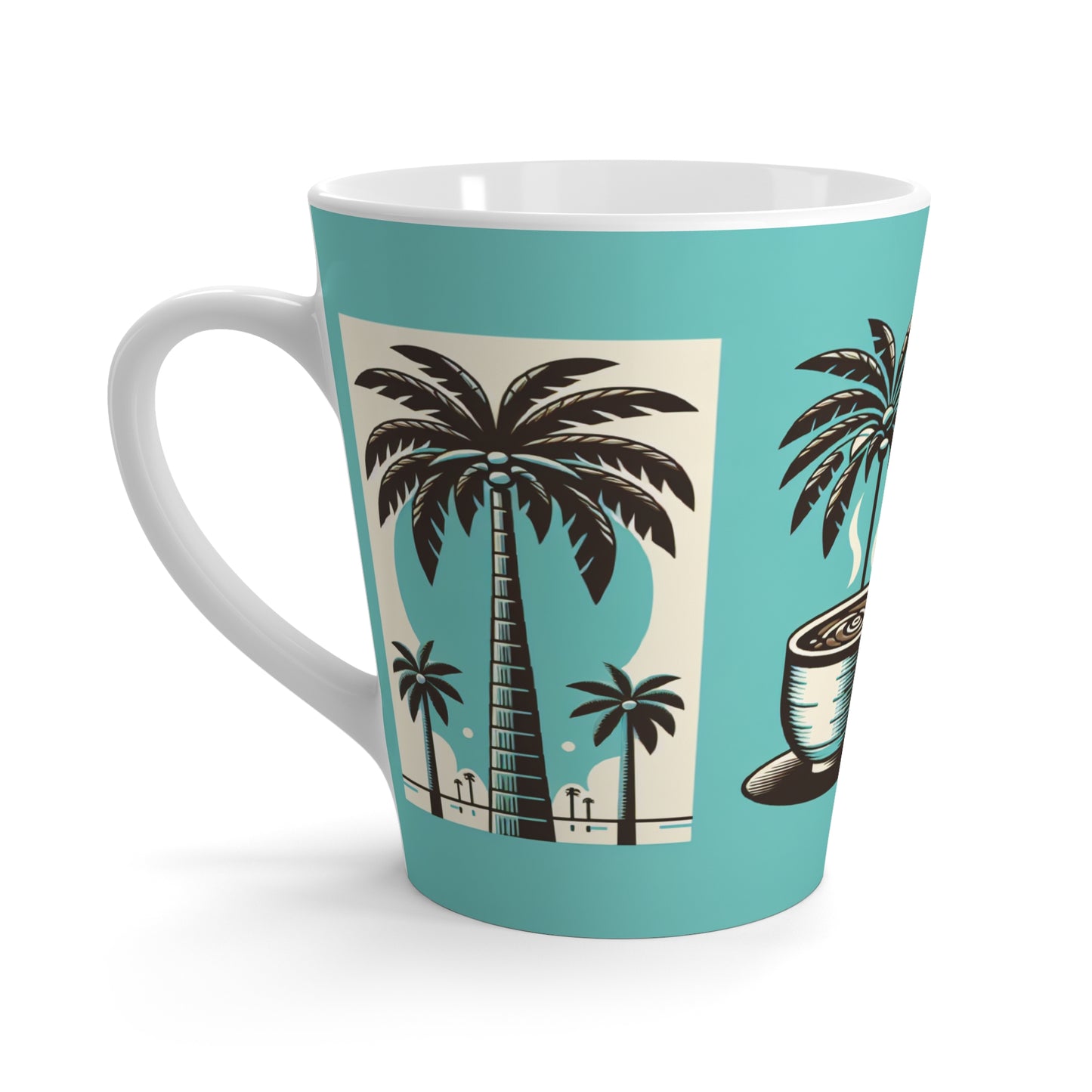 Latte White Mug - First I Drink the Coffee, Aqua