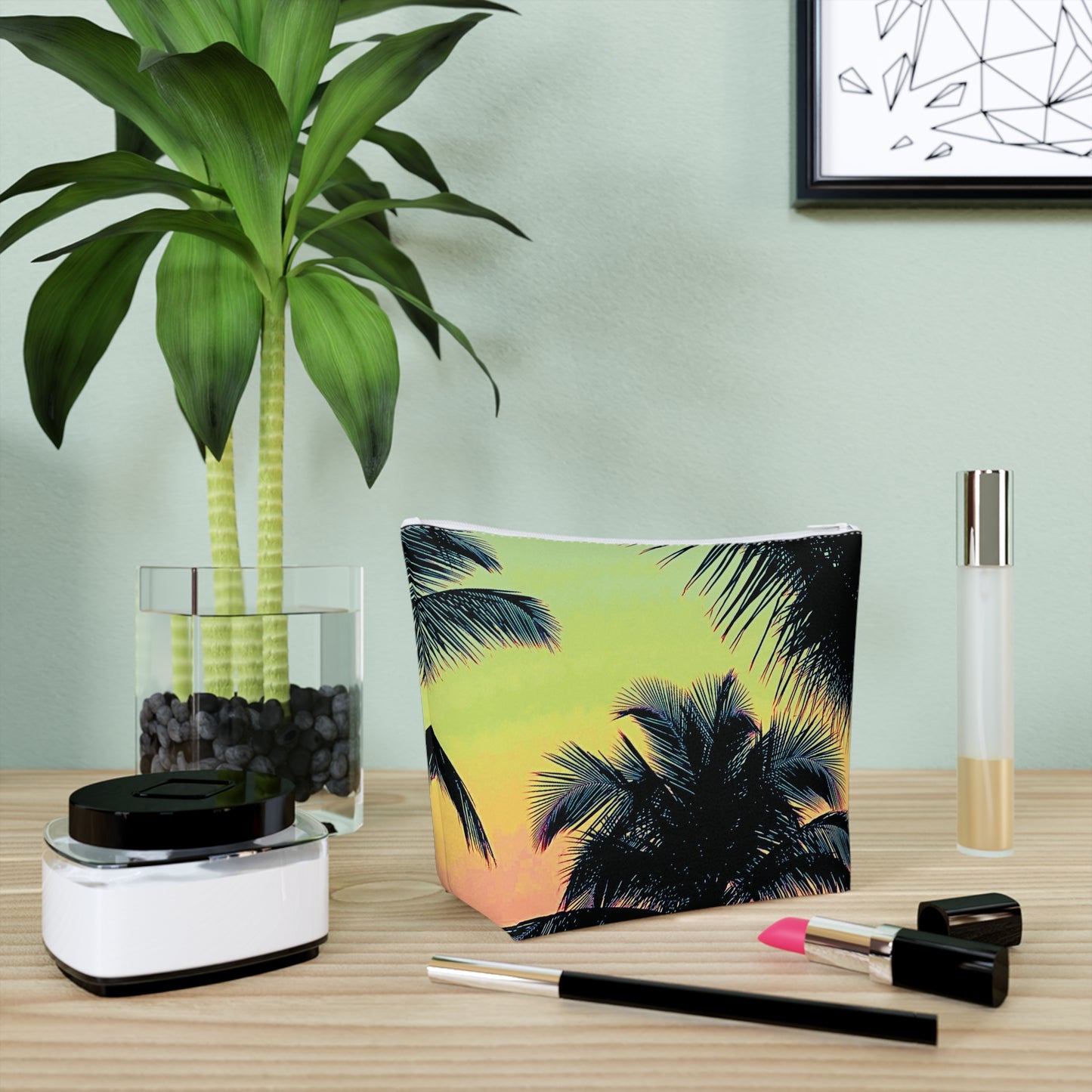 Tropical Cotton Cosmetic Bag, Makeup Pouch, 5 Sizes / Palm Glow, Sangria