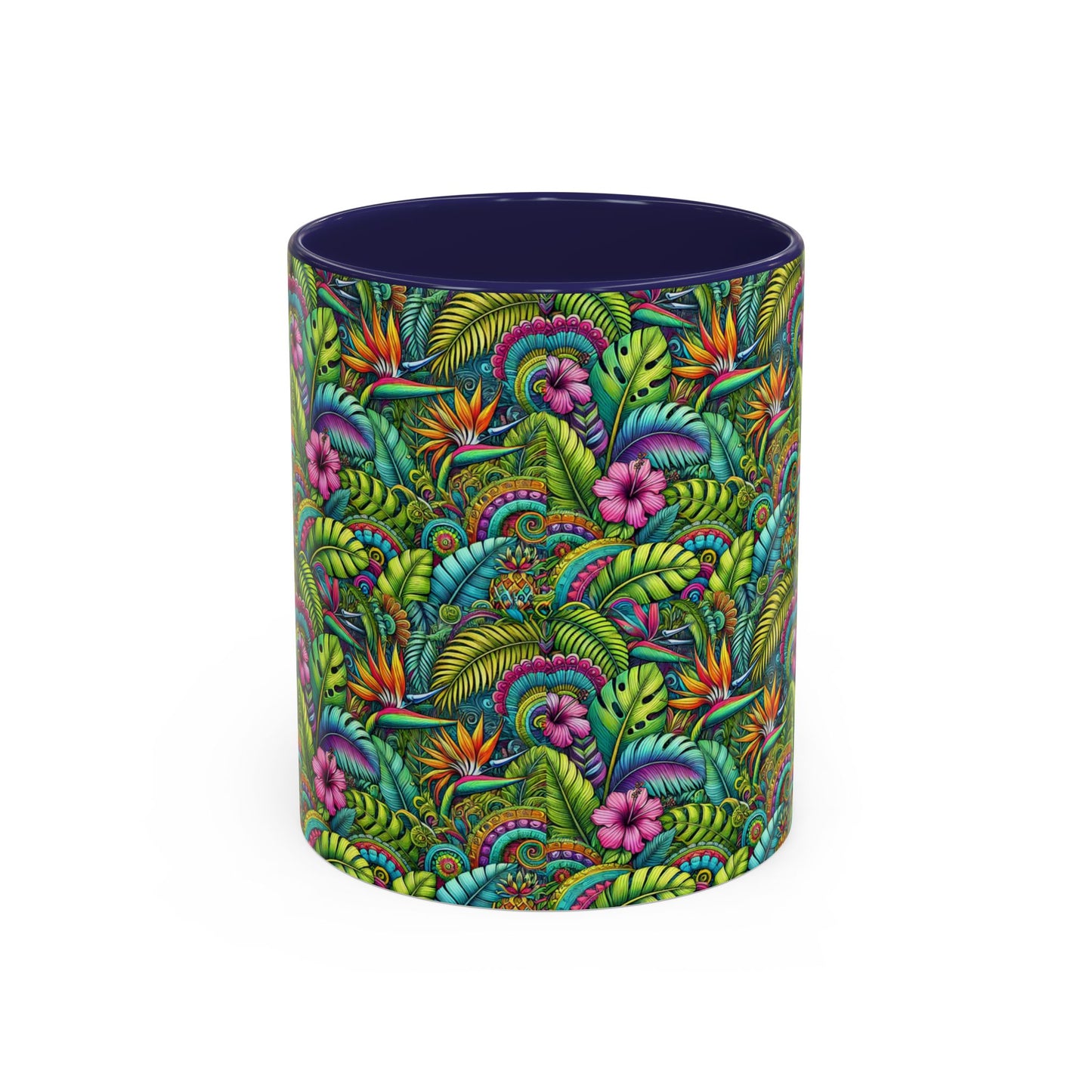 Accent Color Coffee Mug (11, 15oz), Rainforest Blooms, Various Colors