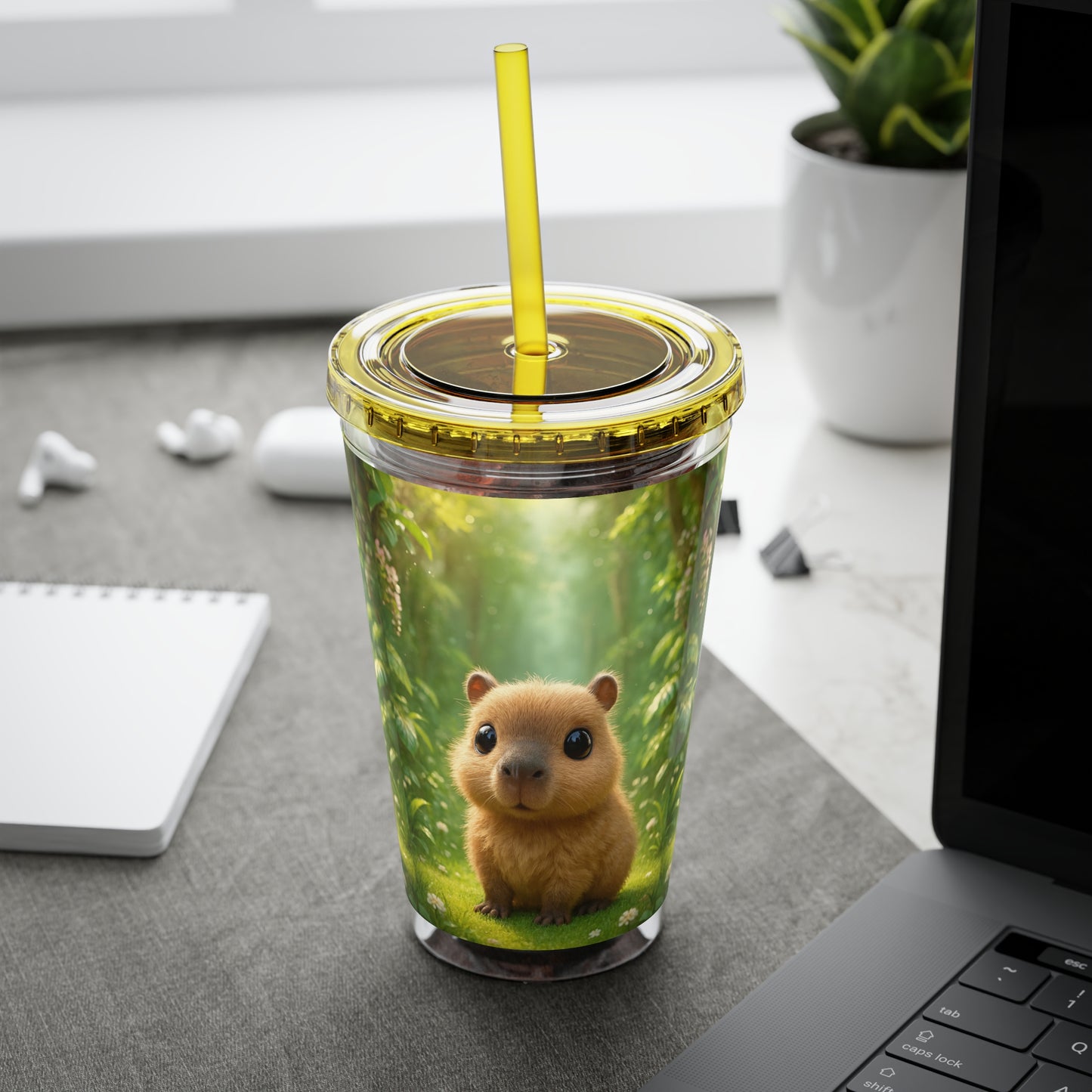 Tropical Tumbler with Straw | 16oz Colorful Travel Cup / Baby Cabybara