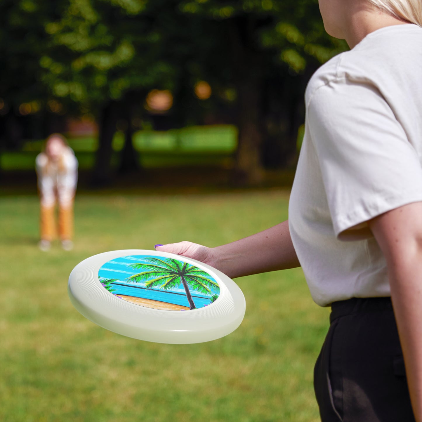 Tropical Paradise Frisbee with Palm Tree Design for Beach Fun