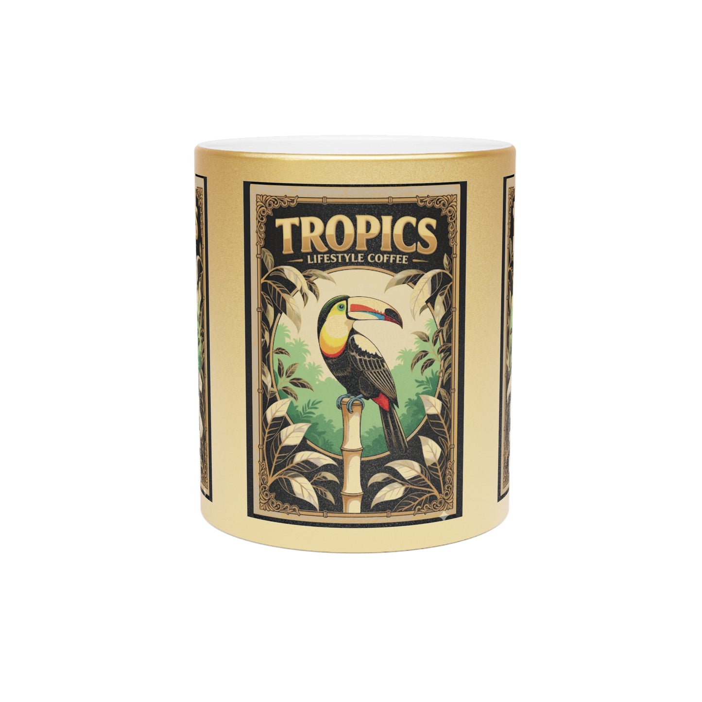 Tropical Metallic Mug, Gold or Silver: Our Coffee Brand, Pearl Parrot Poster