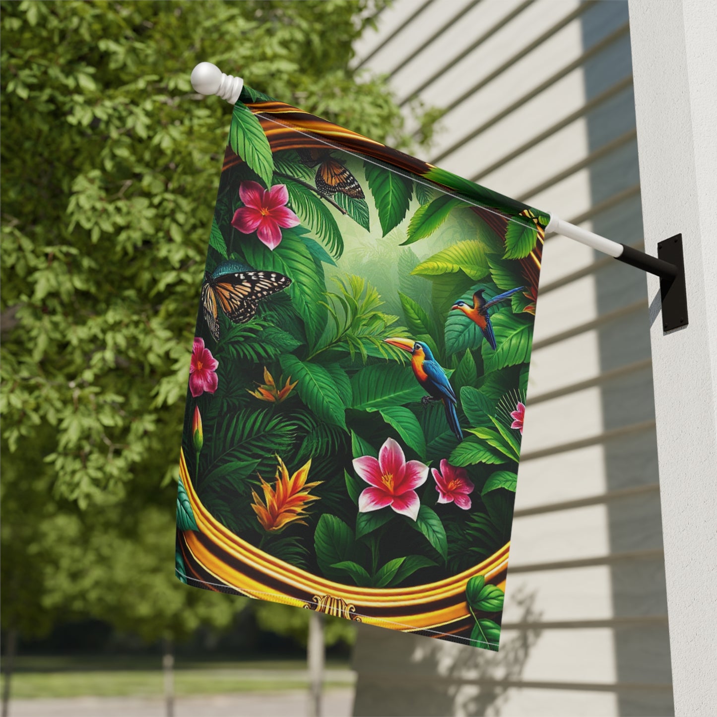 Tropical Garden Flag  - Perfect for Outdoor Decor / Framed Rainforest