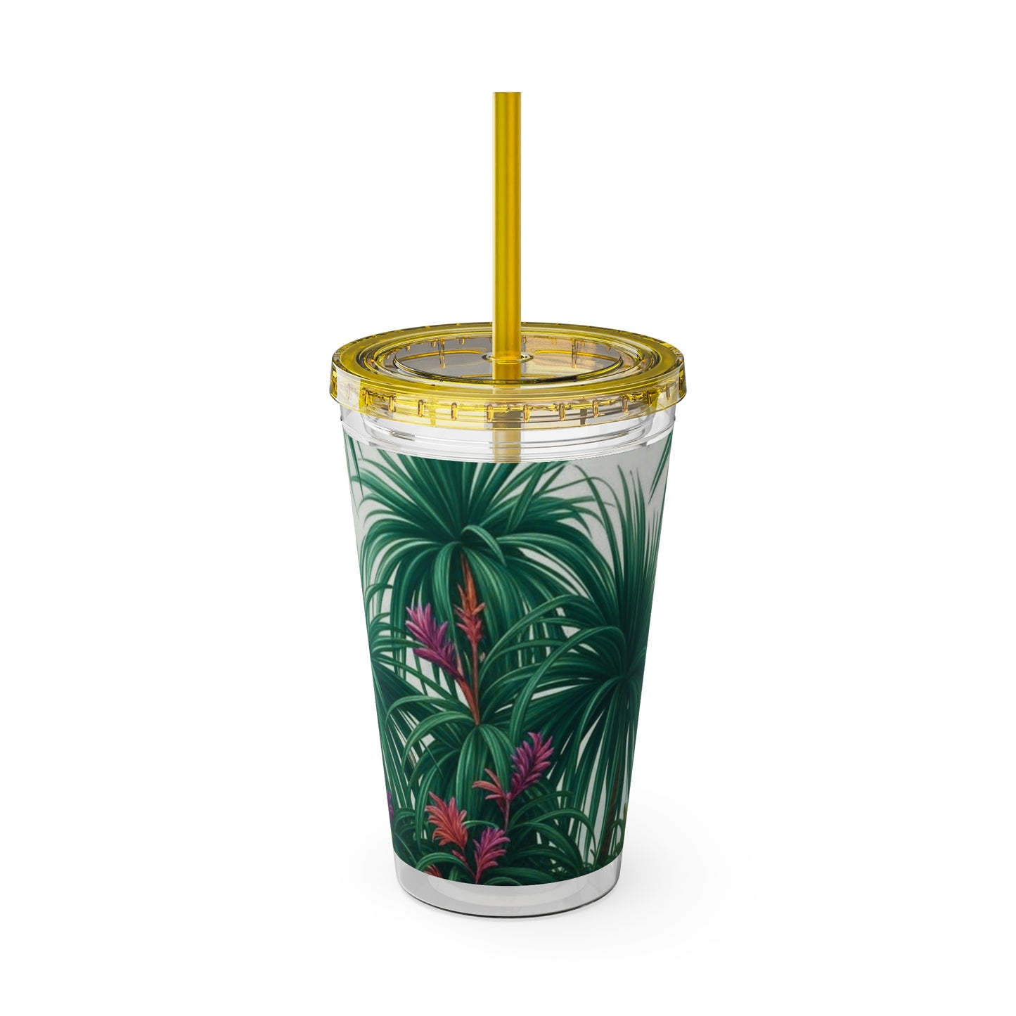 Tropical Tumbler with Straw | 16oz Colorful Travel Cup / Tiny Palm Island