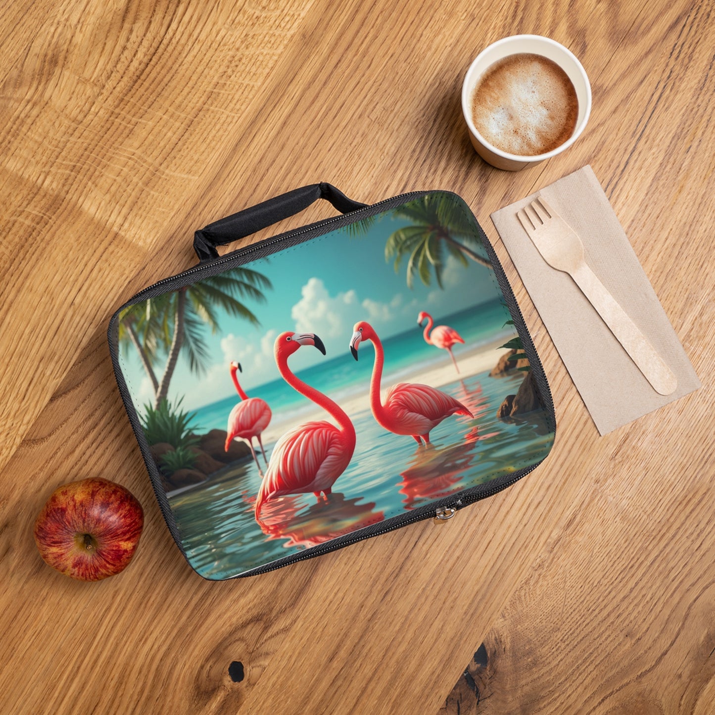 Flamingo Morning Dip Lunch Bag - Eco-Friendly Insulated Tote, Adult and Child Lunchbox / Perfect for Picnics, Beach Outings
