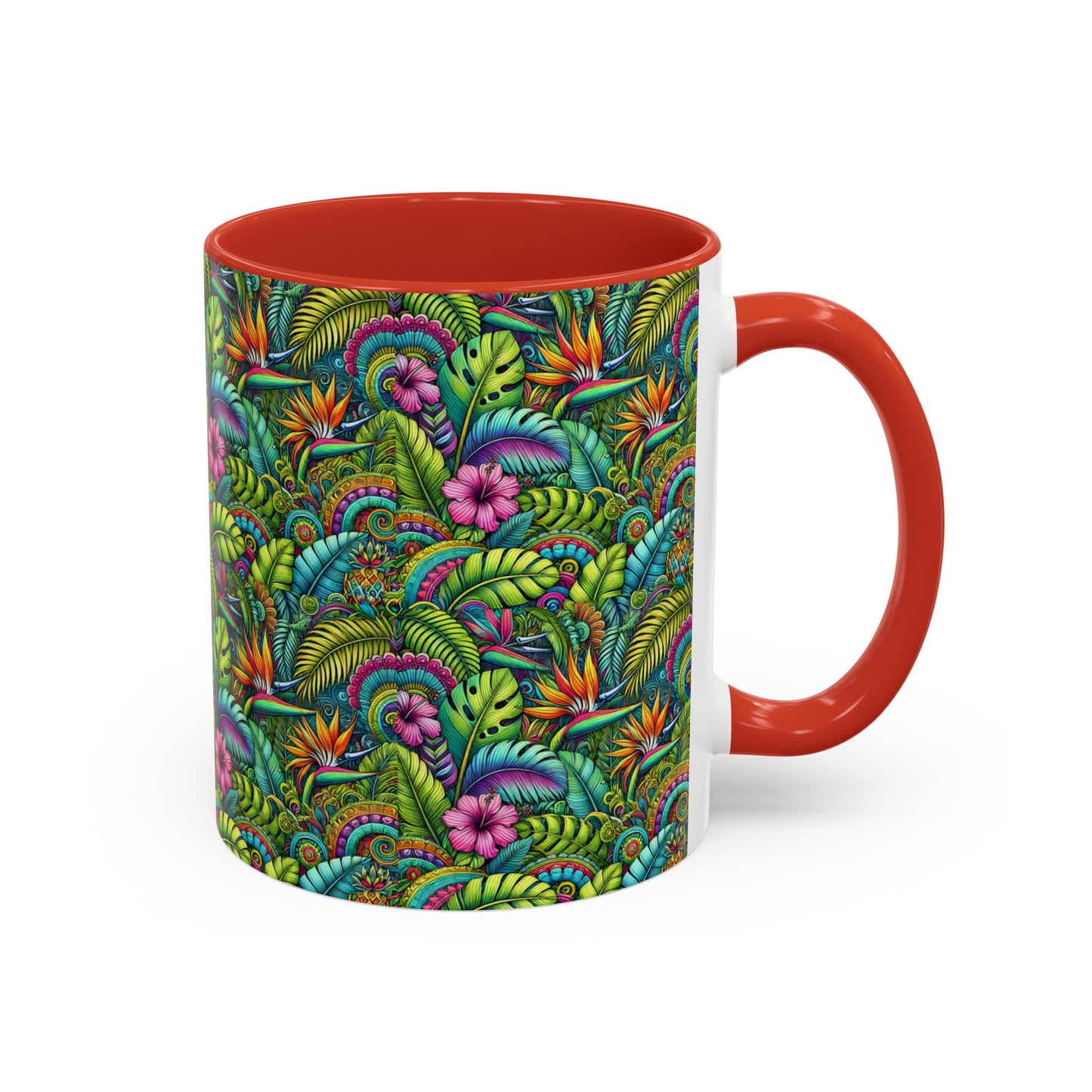Accent Color Coffee Mug (11, 15oz), Rainforest Blooms, Various Colors