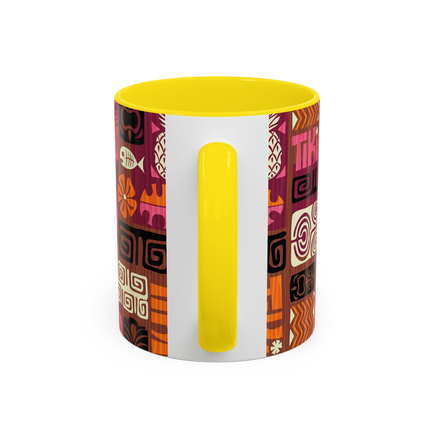 Accent Coffee Mug (11, 15oz), 8 Colors - Tiki Poster Pink/Orange