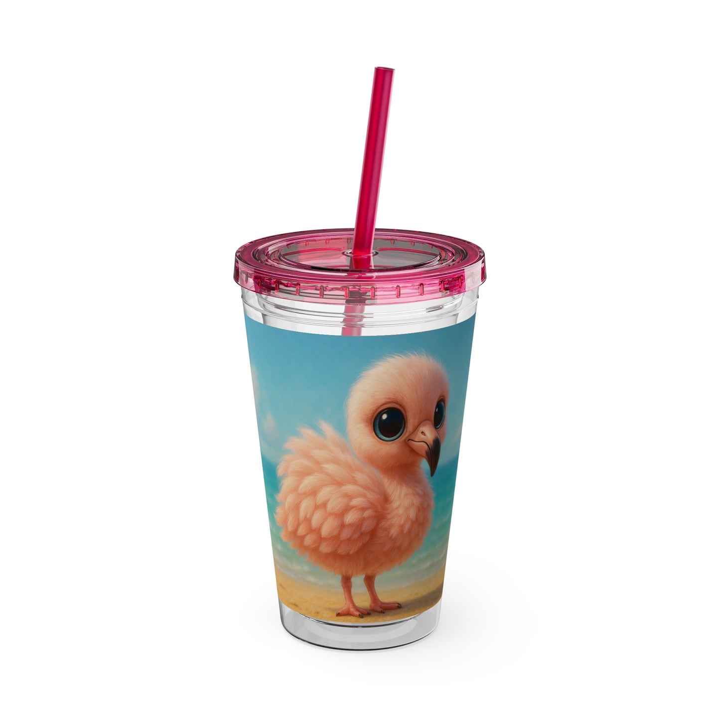 Tropical Tumbler with Straw | 16oz Colorful Travel Cup / Baby Flamingo