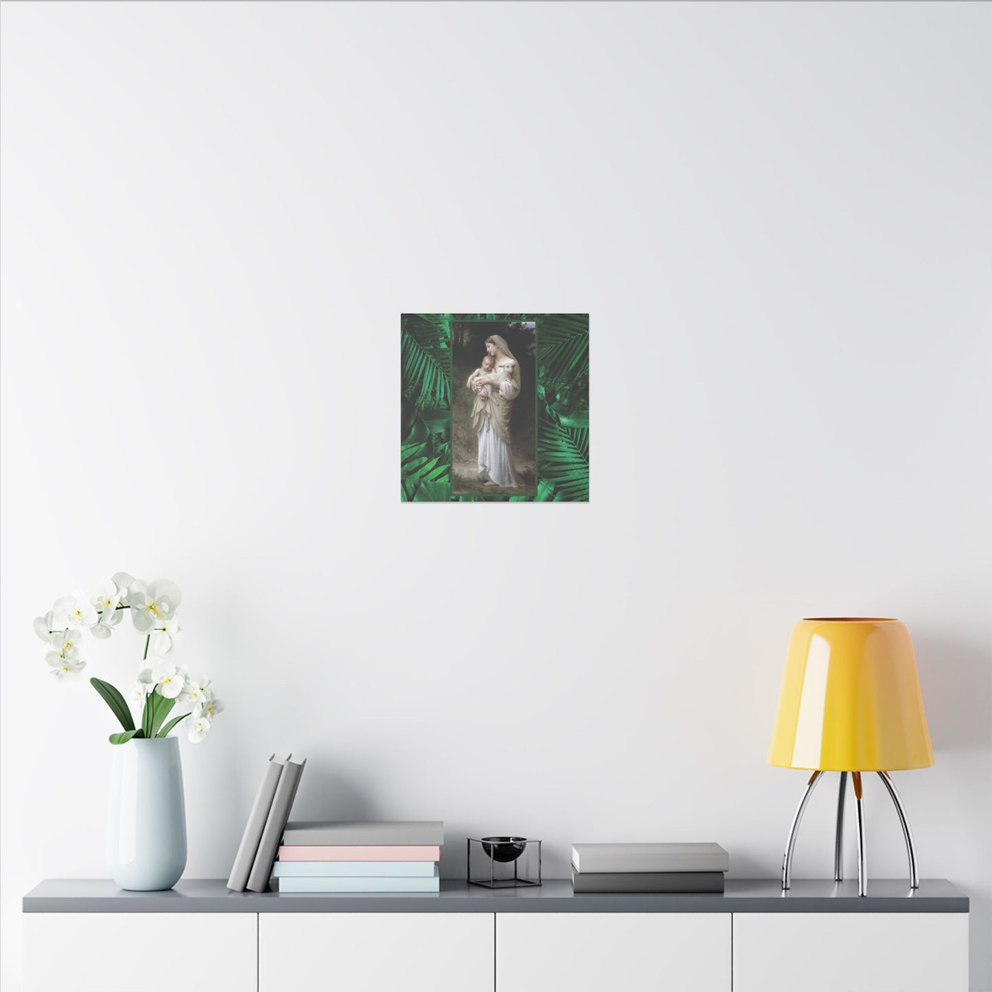 "Tropical Rainforest Innocence" Religious Canvas Artwork - Stretched Canvas Print / Virgin Mary & Jesus