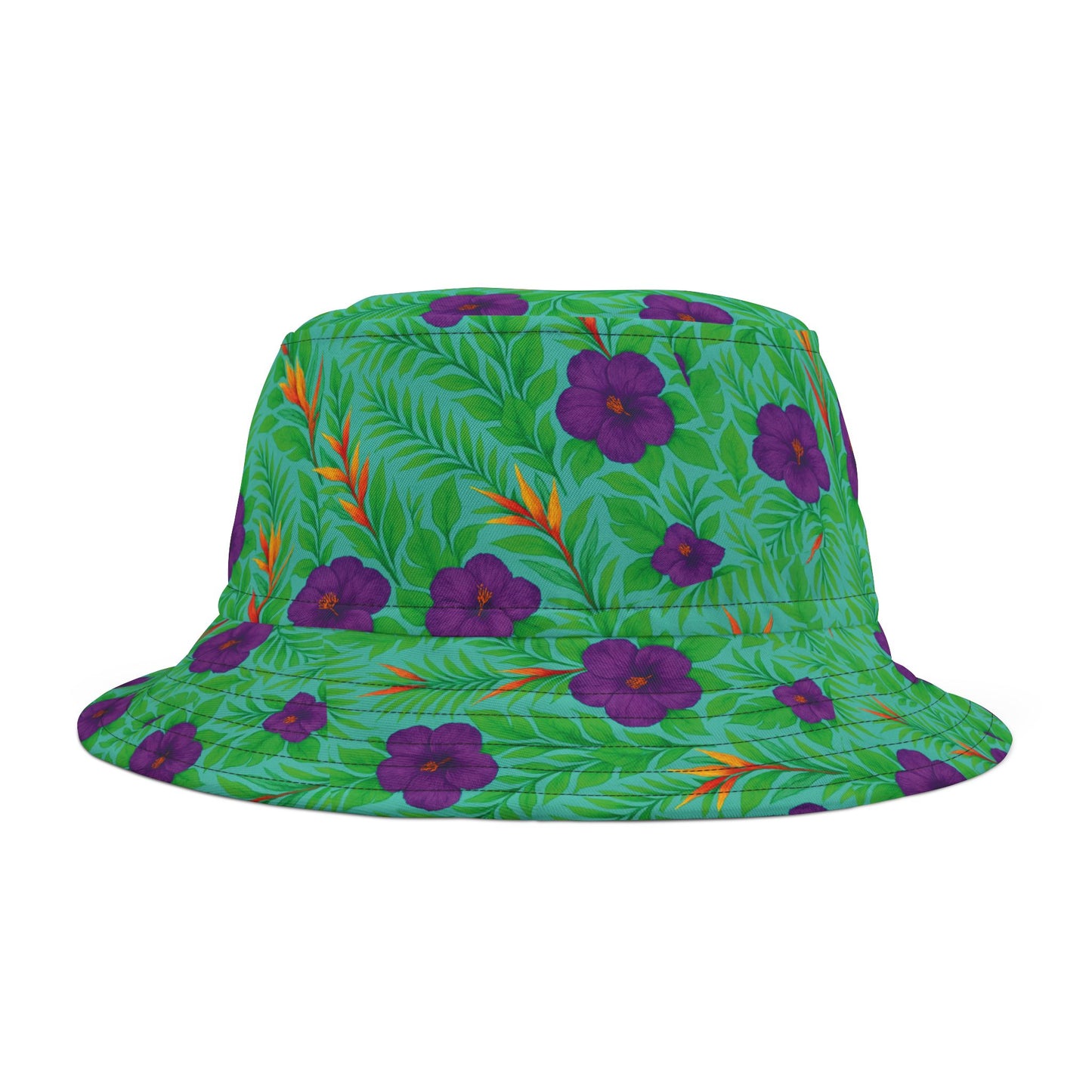 Tropical Polyester Bucket Hat, 2 Sizes - Midnight Flower Green