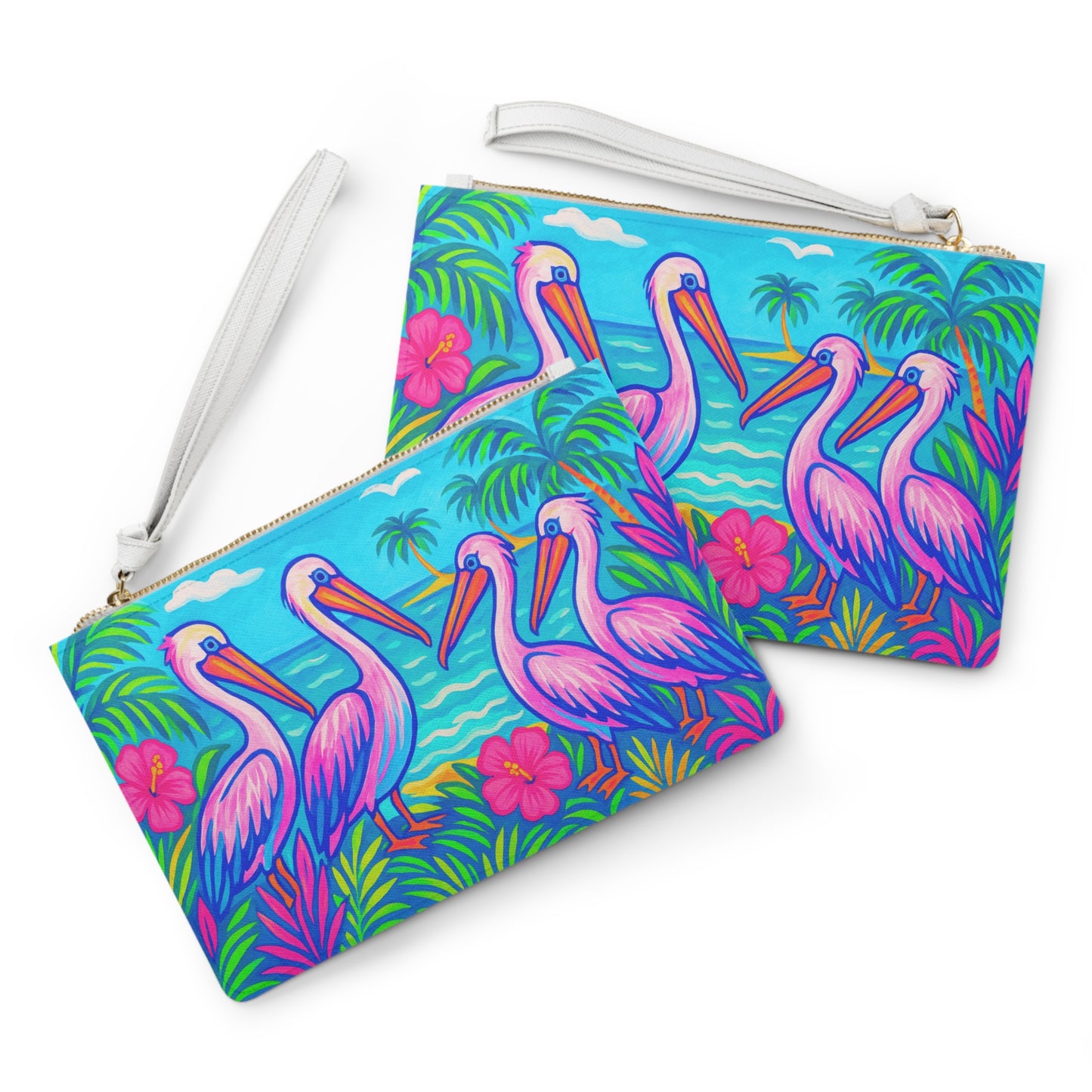 Tropical Faux Leather Clutch Bag - Perfect for Beach Adventures & Summer Vacations / Pelican Party