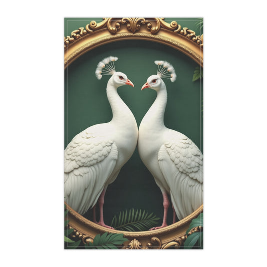 Tea Towels (cotton, poly) - Framed White Pecocks