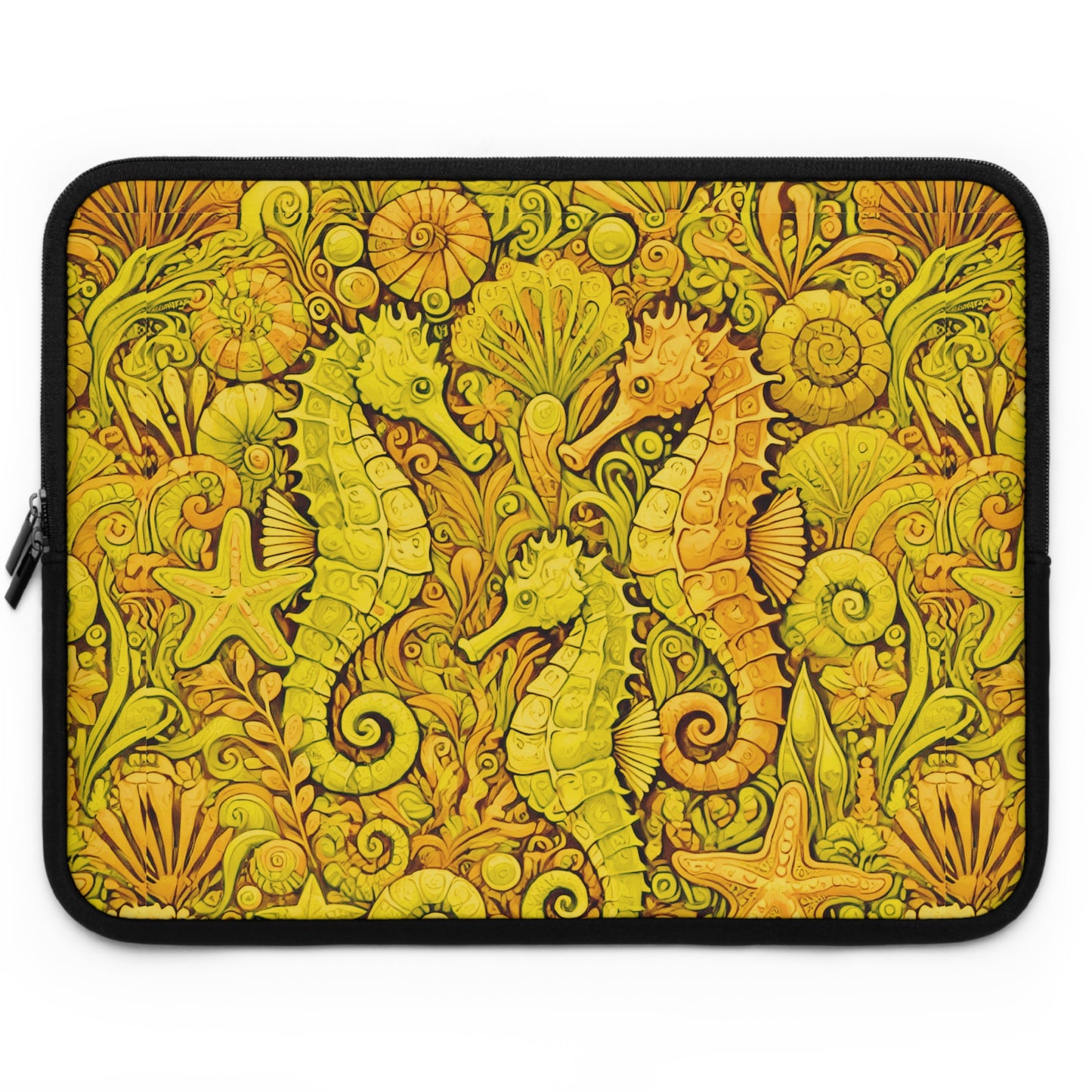 Tropical Laptop Sleeve, 5 Sizes - Perfect for Beach Lovers & Students / Seahorses, Yellow