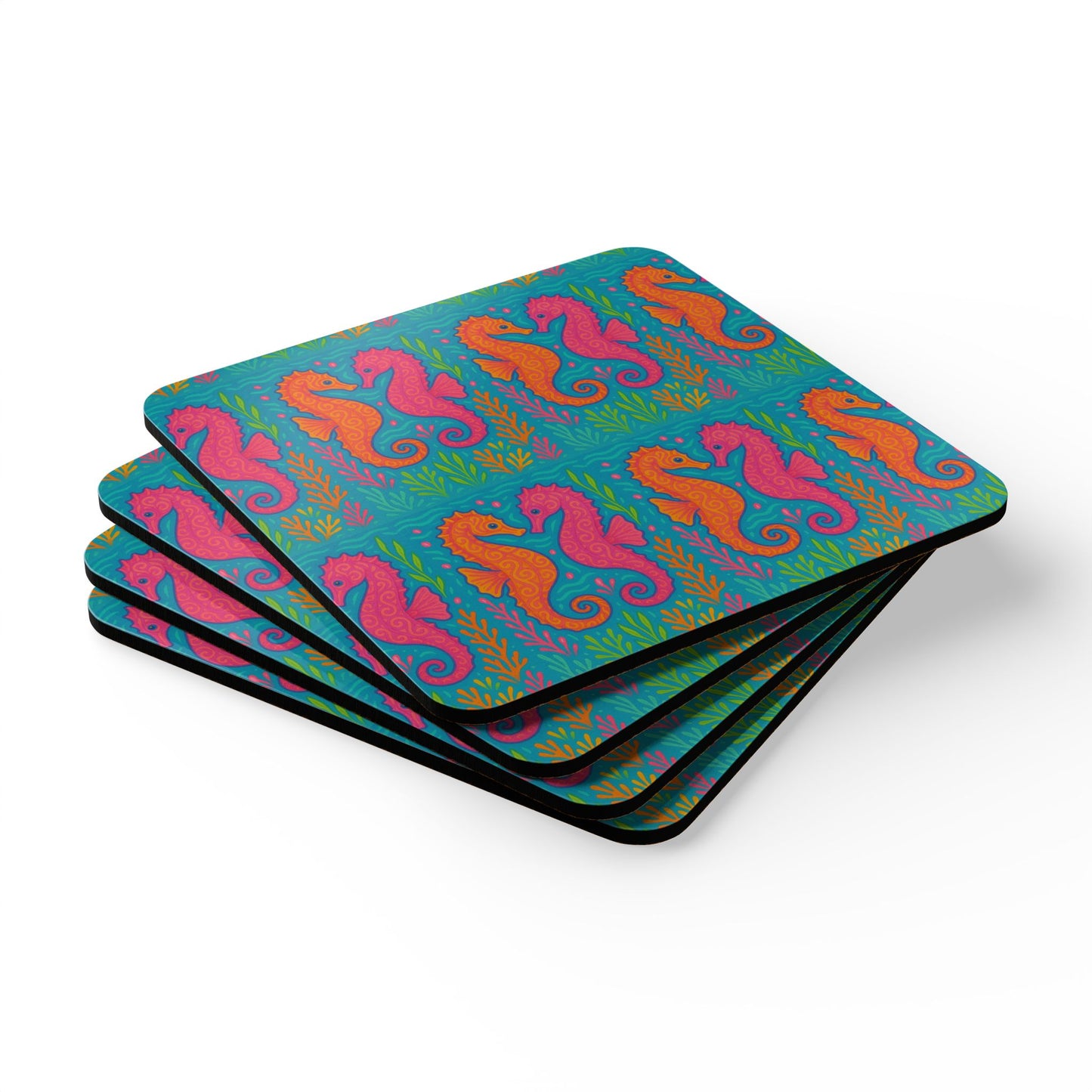 Four-piece Coaster Set - Sunset Seahorses