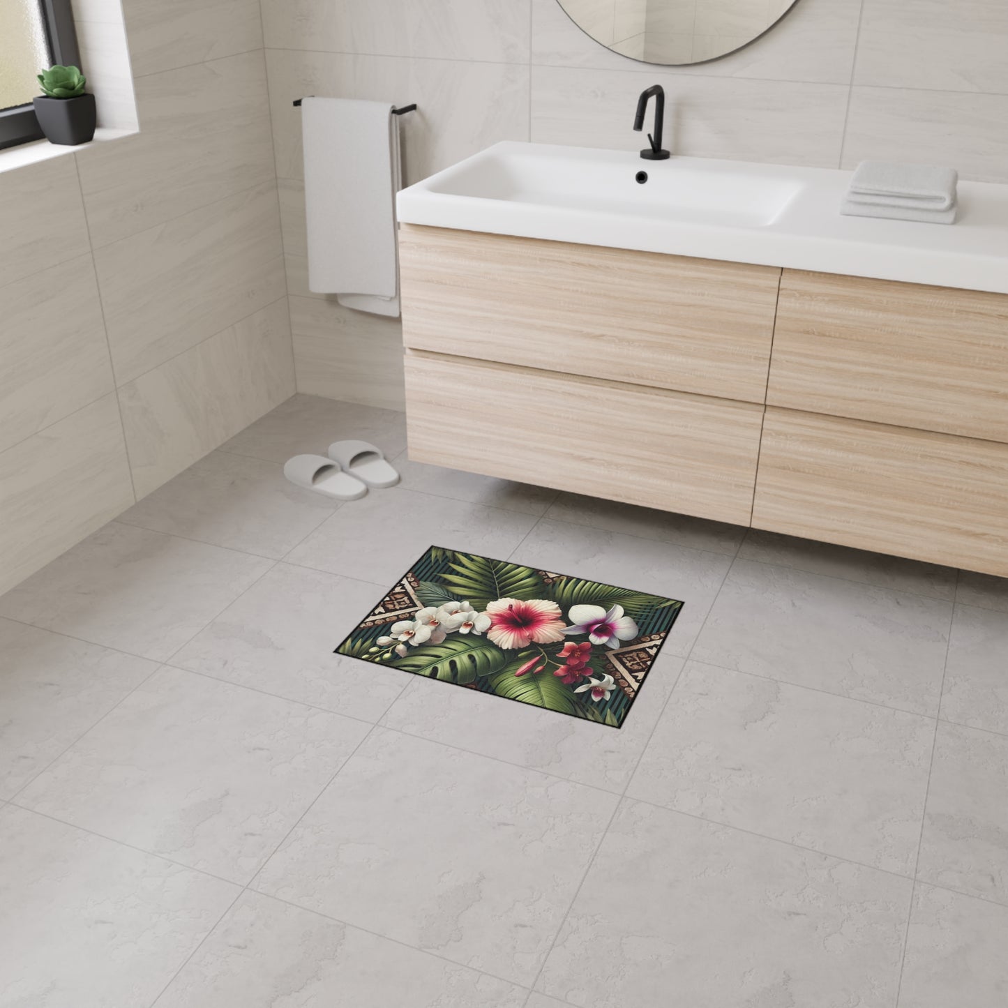 Heavy Duty Floor Mat, 5 Sizes – Tropical Area Rug for Home Décor / Tiki Orchids