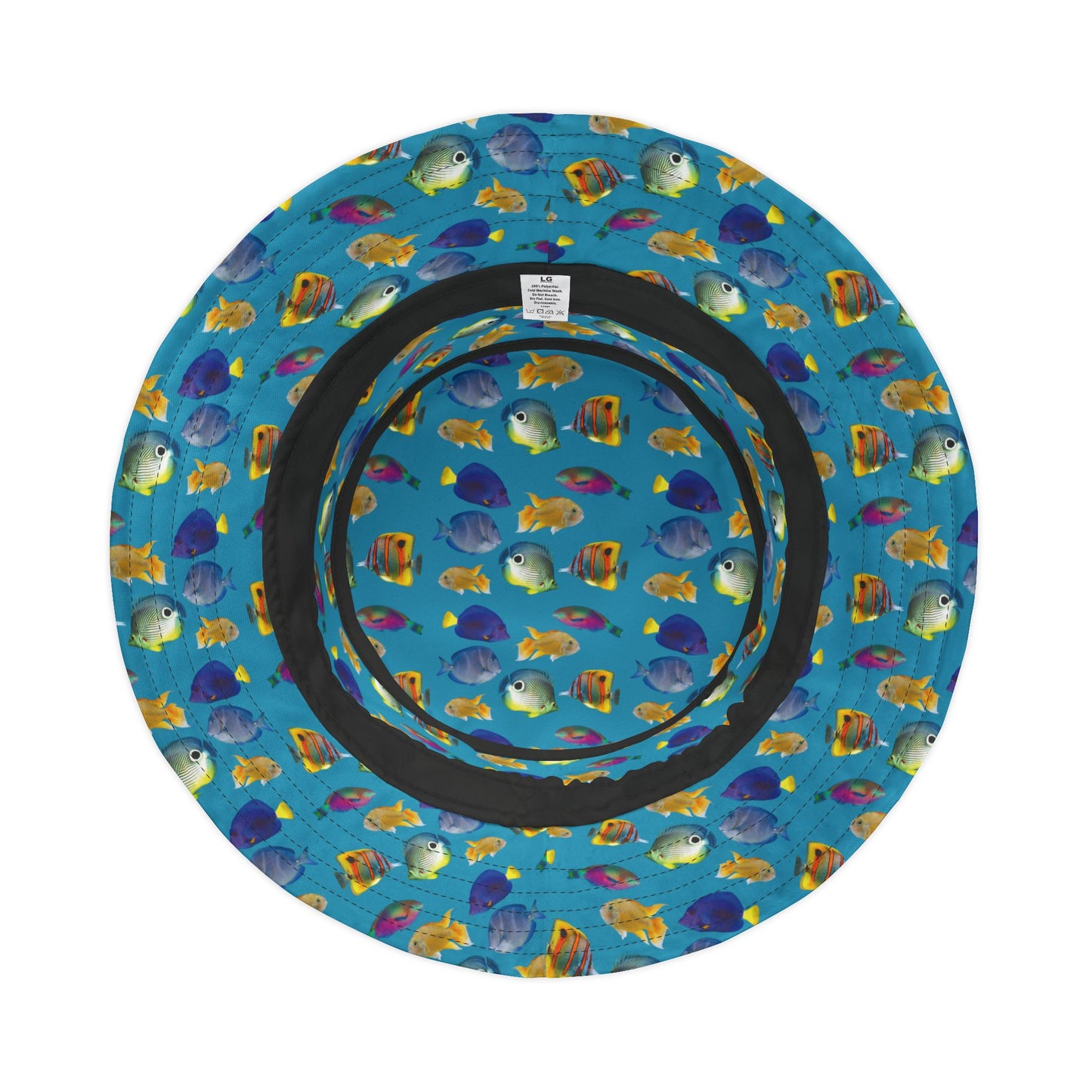 Tropical Polyester Bucket Hat, 2 Sizes - School of Fish / Turquoise