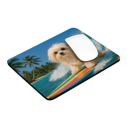 Tropical Mouse Pad, 2 Shapes - Beach Vibes for Home Office & Gamer / Puppy Ariel the Dog Surfer