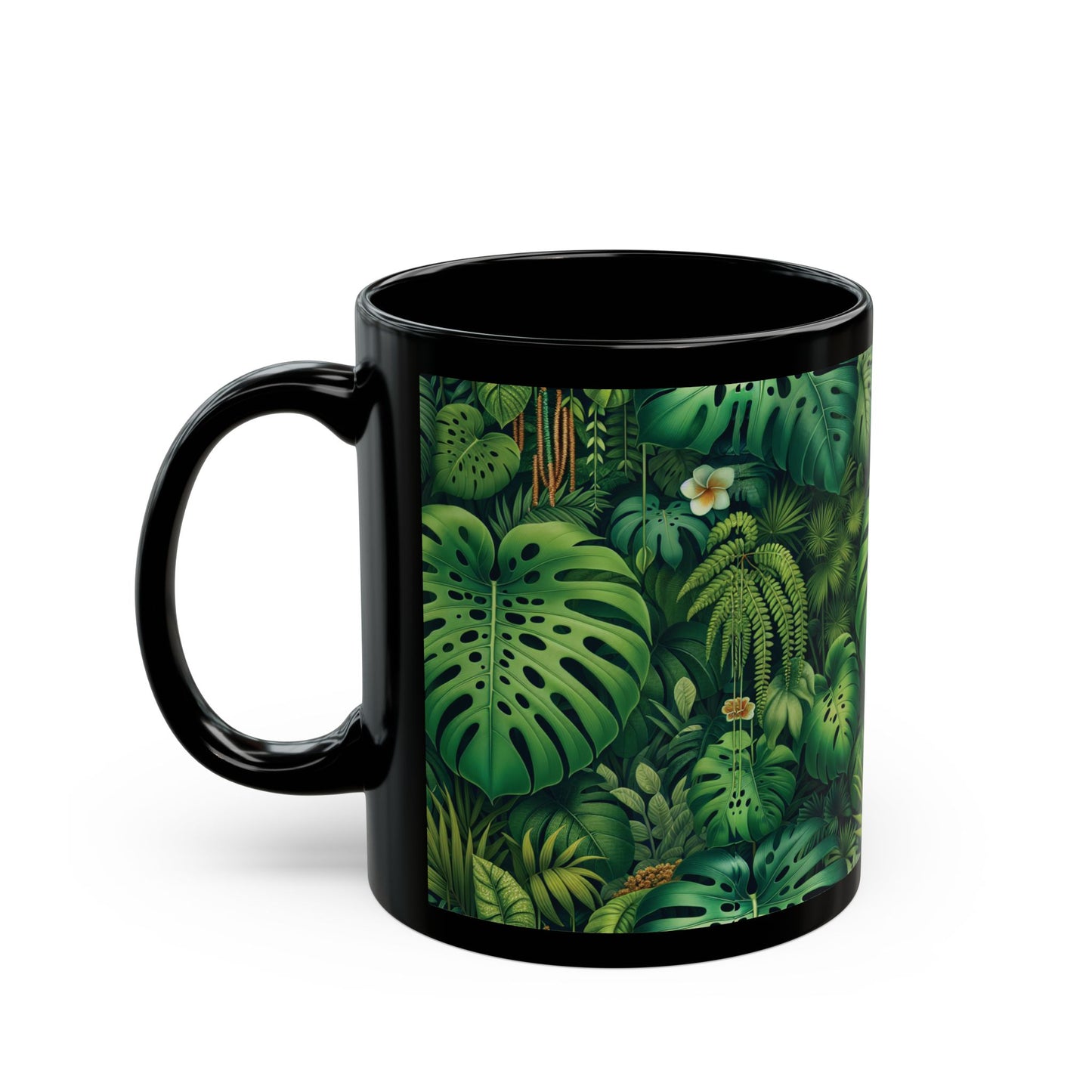 Black Coffee Mug - Rainforest Greenery