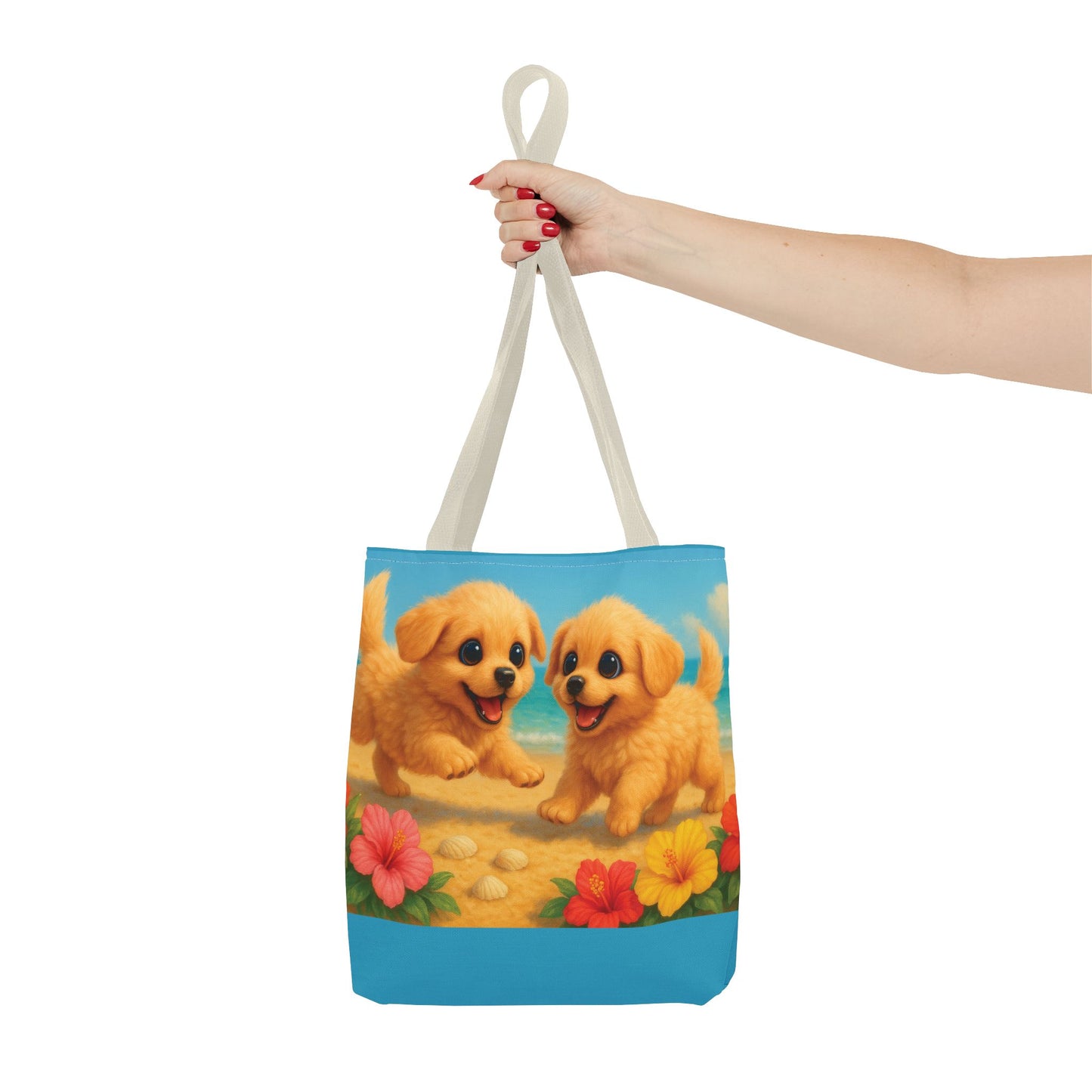 Two Puppies on Beach Tote Bag - 3 Sizes